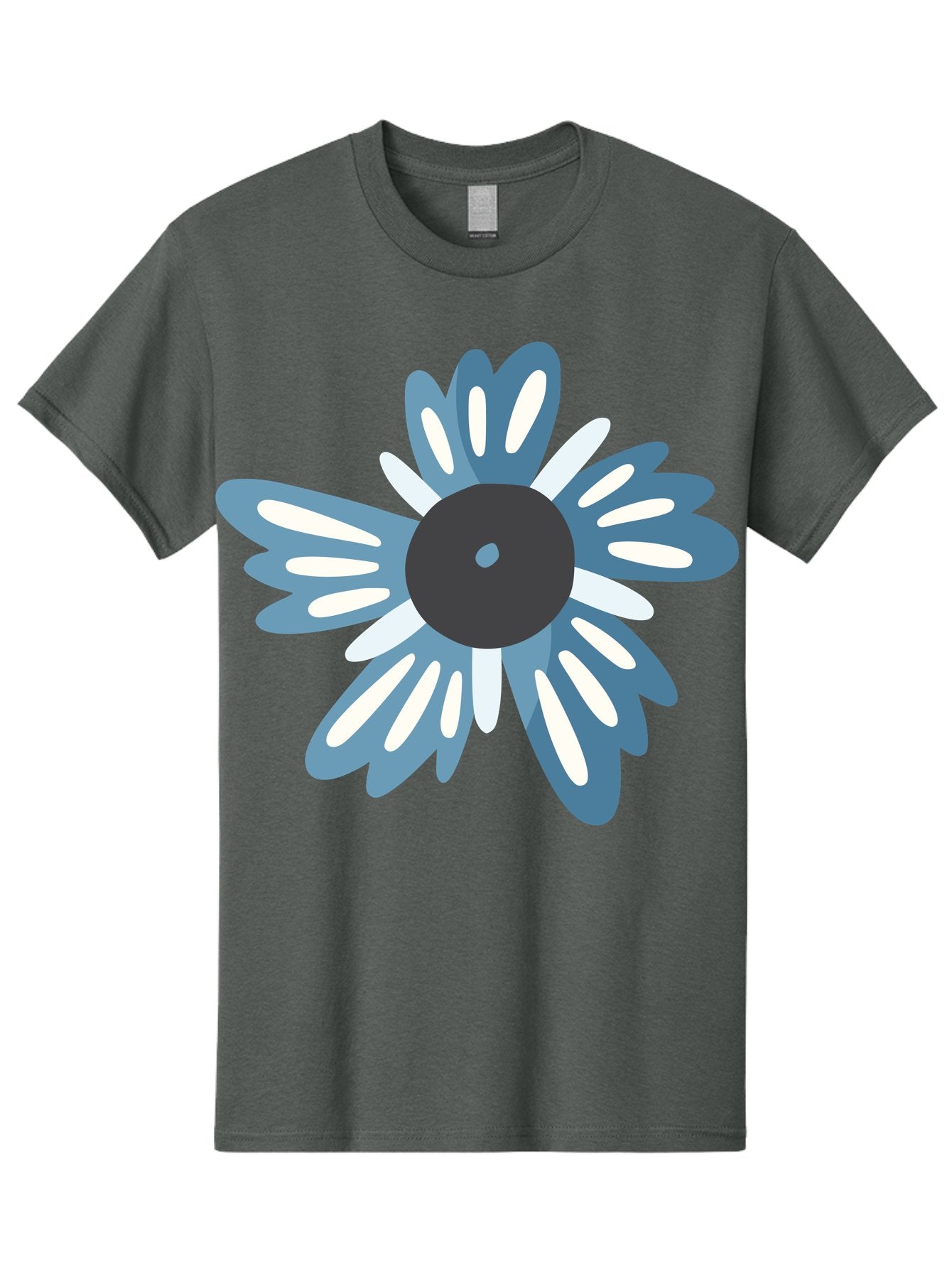 Blue-Flower Men'S Graphic Tee, 100% Cotton, Comfortable Casual Summer Wear, Machine Washable, Vinyl Record, Flower Graphic, Blue And White Petals, Black Center, Modern Art, Digital Illustration, Abstract Design, Creative Graphic Aad676 7