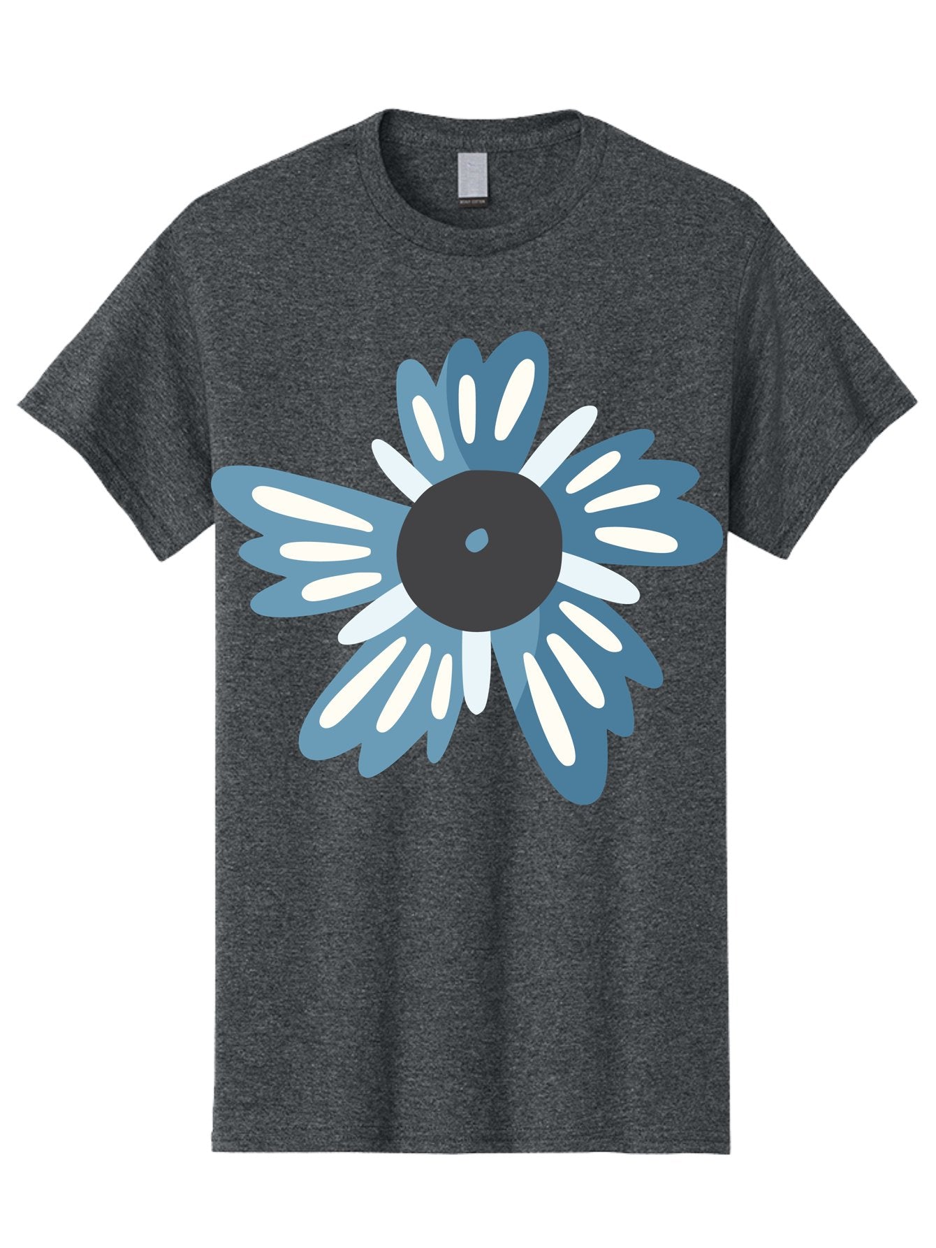 Blue-Flower Men'S Graphic Tee, 100% Cotton, Comfortable Casual Summer Wear, Machine Washable, Vinyl Record, Flower Graphic, Blue And White Petals, Black Center, Modern Art, Digital Illustration, Abstract Design, Creative Graphic Aad676