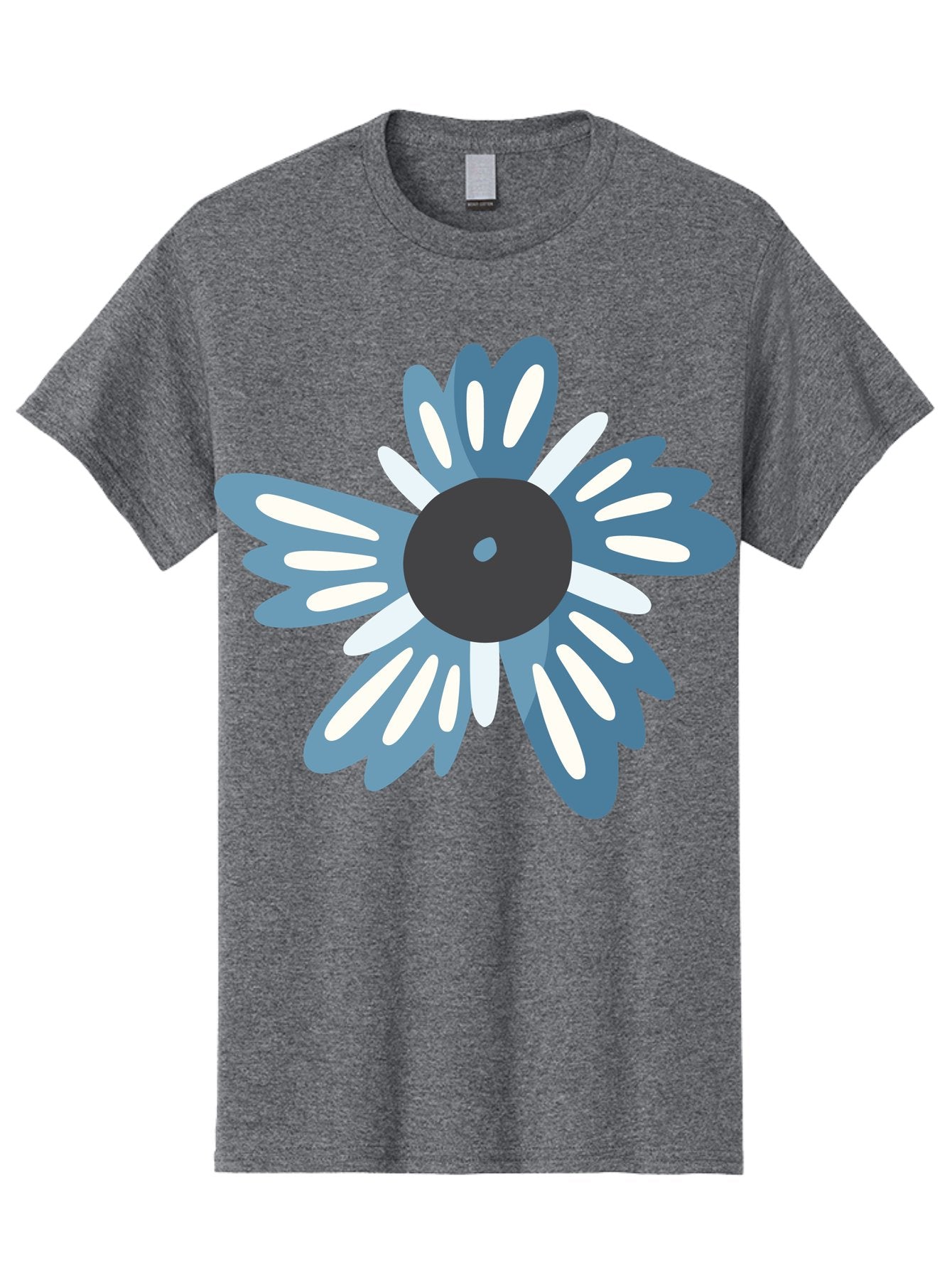 Blue-Flower Men'S Graphic Tee, 100% Cotton, Comfortable Casual Summer Wear, Machine Washable, Vinyl Record, Flower Graphic, Blue And White Petals, Black Center, Modern Art, Digital Illustration, Abstract Design, Creative Graphic Aad676 4