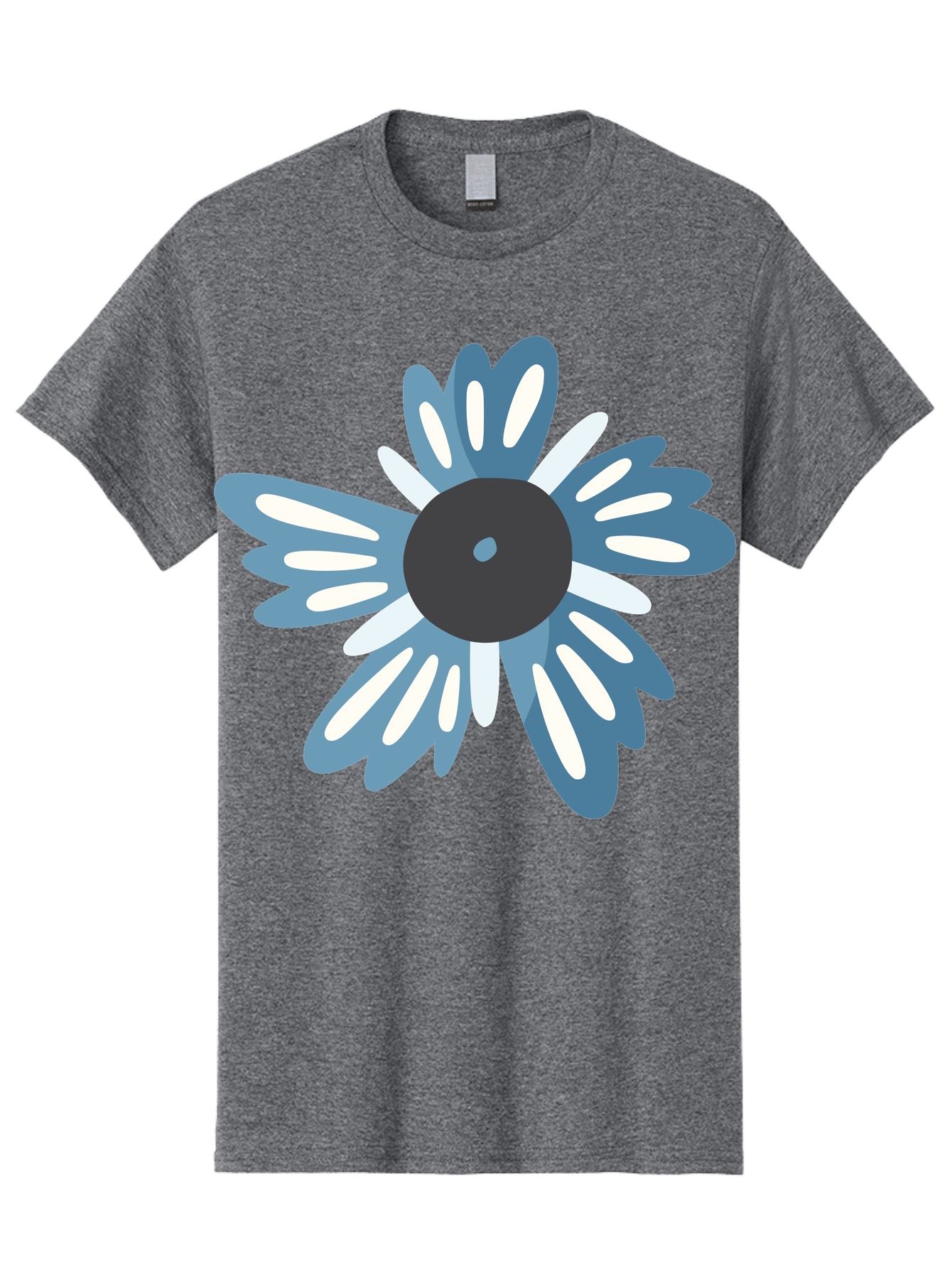Blue-Flower Men'S Graphic Tee, 100% Cotton, Comfortable Casual Summer Wear, Machine Washable, Vinyl Record, Flower Graphic, Blue And White Petals, Black Center, Modern Art, Digital Illustration, Abstract Design, Creative Graphic Aad676 23