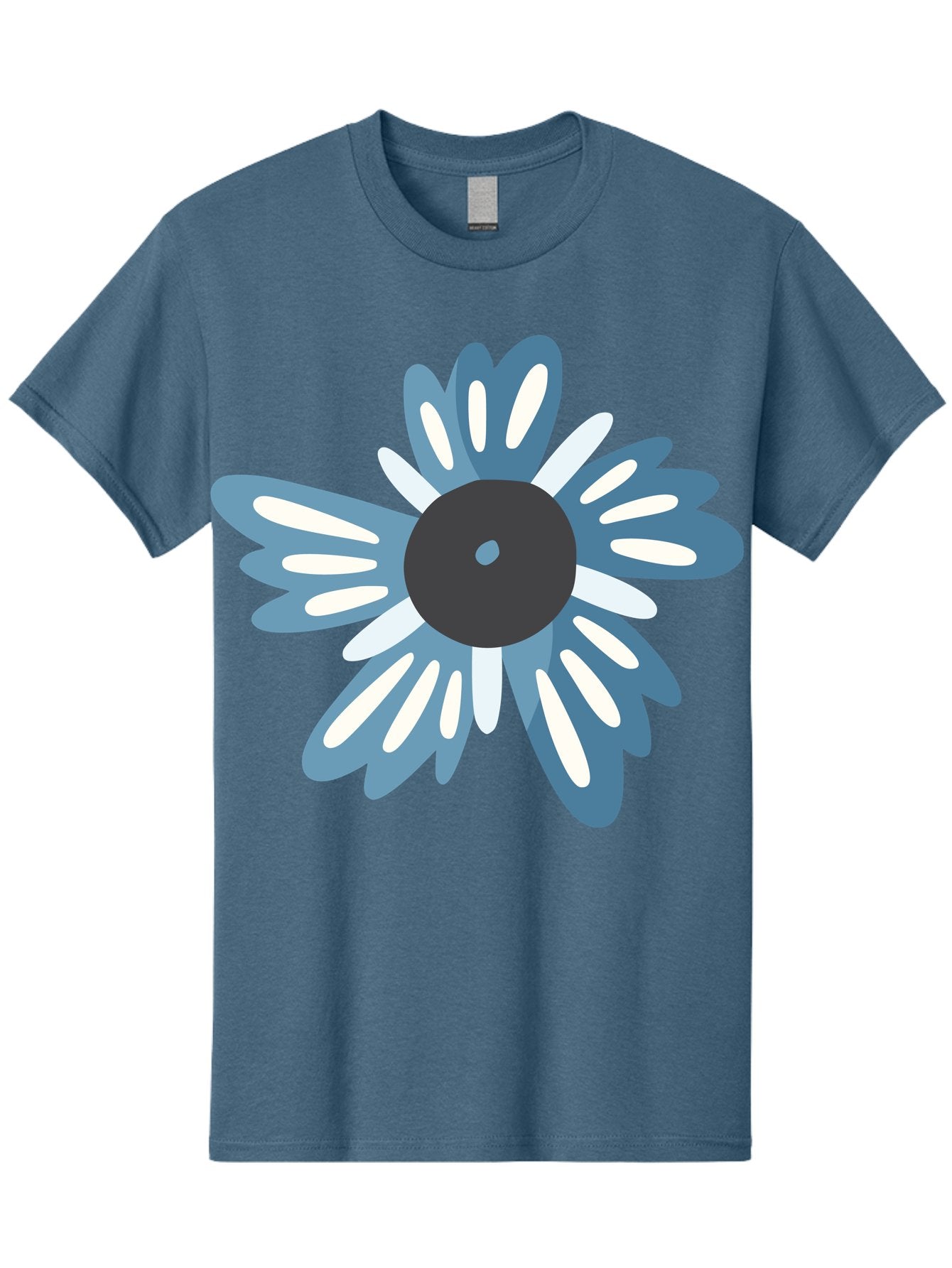 Blue-Flower Men'S Graphic Tee, 100% Cotton, Comfortable Casual Summer Wear, Machine Washable, Vinyl Record, Flower Graphic, Blue And White Petals, Black Center, Modern Art, Digital Illustration, Abstract Design, Creative Graphic Aad676 8
