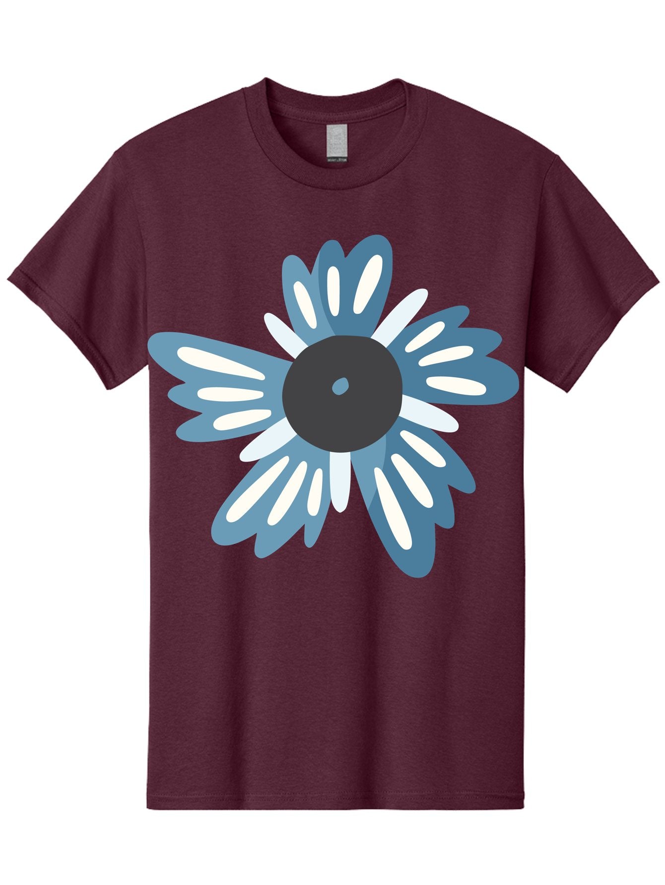 Blue-Flower Men'S Graphic Tee, 100% Cotton, Comfortable Casual Summer Wear, Machine Washable, Vinyl Record, Flower Graphic, Blue And White Petals, Black Center, Modern Art, Digital Illustration, Abstract Design, Creative Graphic Aad676 14