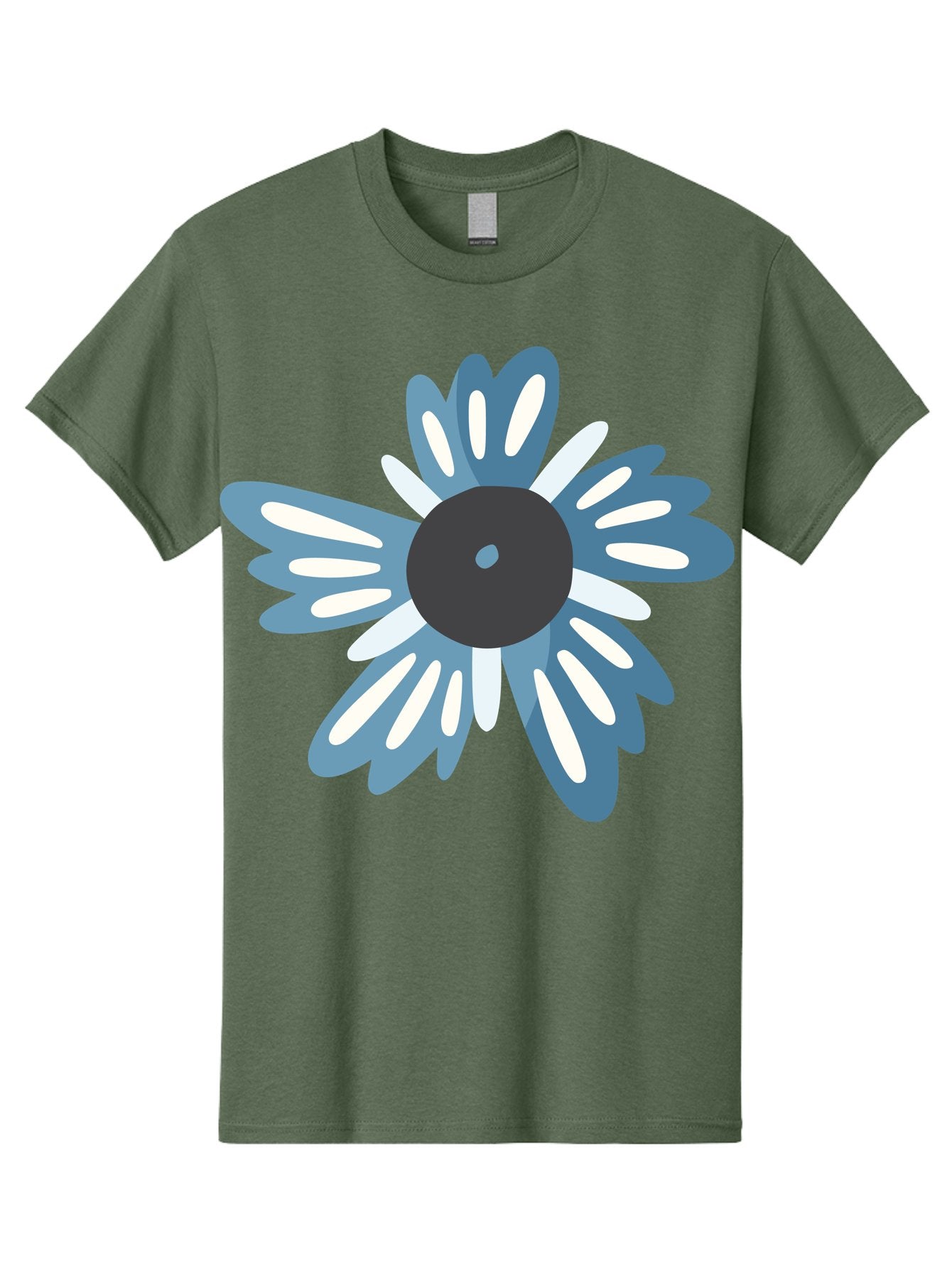 Blue-Flower Men'S Graphic Tee, 100% Cotton, Comfortable Casual Summer Wear, Machine Washable, Vinyl Record, Flower Graphic, Blue And White Petals, Black Center, Modern Art, Digital Illustration, Abstract Design, Creative Graphic Aad676 6