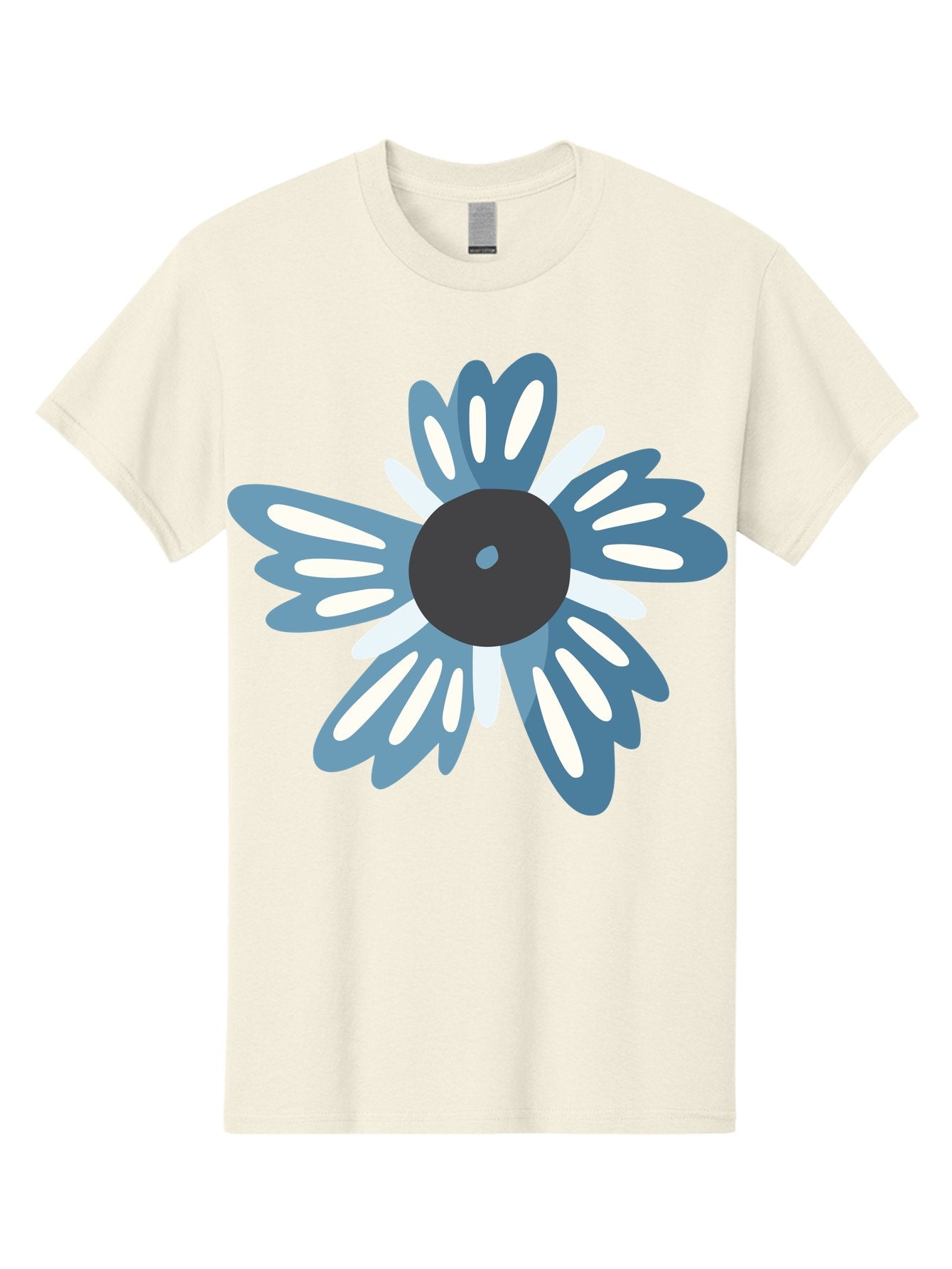 Blue-Flower Men'S Graphic Tee, 100% Cotton, Comfortable Casual Summer Wear, Machine Washable, Vinyl Record, Flower Graphic, Blue And White Petals, Black Center, Modern Art, Digital Illustration, Abstract Design, Creative Graphic Aad676 3