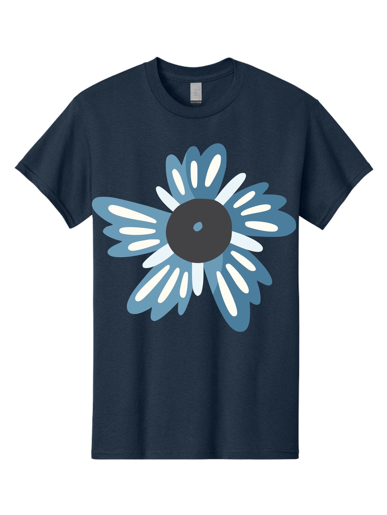 Blue-Flower Men'S Graphic Tee, 100% Cotton, Comfortable Casual Summer Wear, Machine Washable, Vinyl Record, Flower Graphic, Blue And White Petals, Black Center, Modern Art, Digital Illustration, Abstract Design, Creative Graphic Aad676