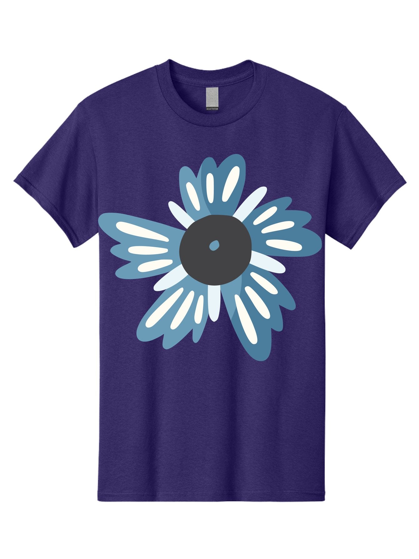Blue-Flower Men'S Graphic Tee, 100% Cotton, Comfortable Casual Summer Wear, Machine Washable, Vinyl Record, Flower Graphic, Blue And White Petals, Black Center, Modern Art, Digital Illustration, Abstract Design, Creative Graphic Aad676 5
