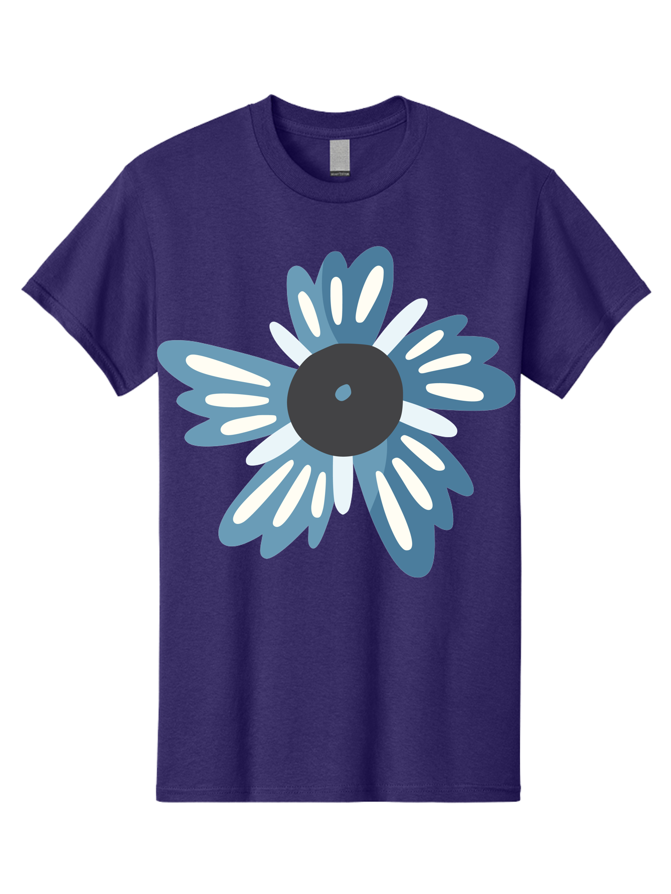 Blue-Flower Men'S Graphic Tee, 100% Cotton, Comfortable Casual Summer Wear, Machine Washable, Vinyl Record, Flower Graphic, Blue And White Petals, Black Center, Modern Art, Digital Illustration, Abstract Design, Creative Graphic Aad676 15