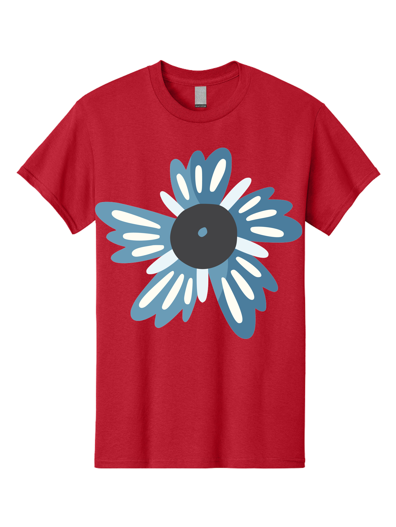 Blue-Flower Men'S Graphic Tee, 100% Cotton, Comfortable Casual Summer Wear, Machine Washable, Vinyl Record, Flower Graphic, Blue And White Petals, Black Center, Modern Art, Digital Illustration, Abstract Design, Creative Graphic Aad676 27