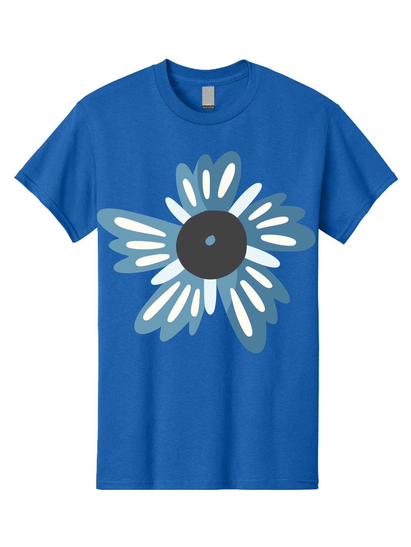 Blue-Flower Men'S Graphic Tee, 100% Cotton, Comfortable Casual Summer Wear, Machine Washable, Vinyl Record, Flower Graphic, Blue And White Petals, Black Center, Modern Art, Digital Illustration, Abstract Design, Creative Graphic Aad676 11