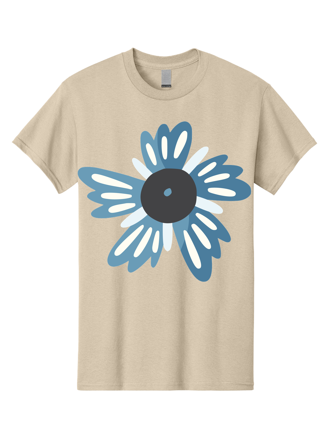 Blue-Flower Men'S Graphic Tee, 100% Cotton, Comfortable Casual Summer Wear, Machine Washable, Vinyl Record, Flower Graphic, Blue And White Petals, Black Center, Modern Art, Digital Illustration, Abstract Design, Creative Graphic Aad676