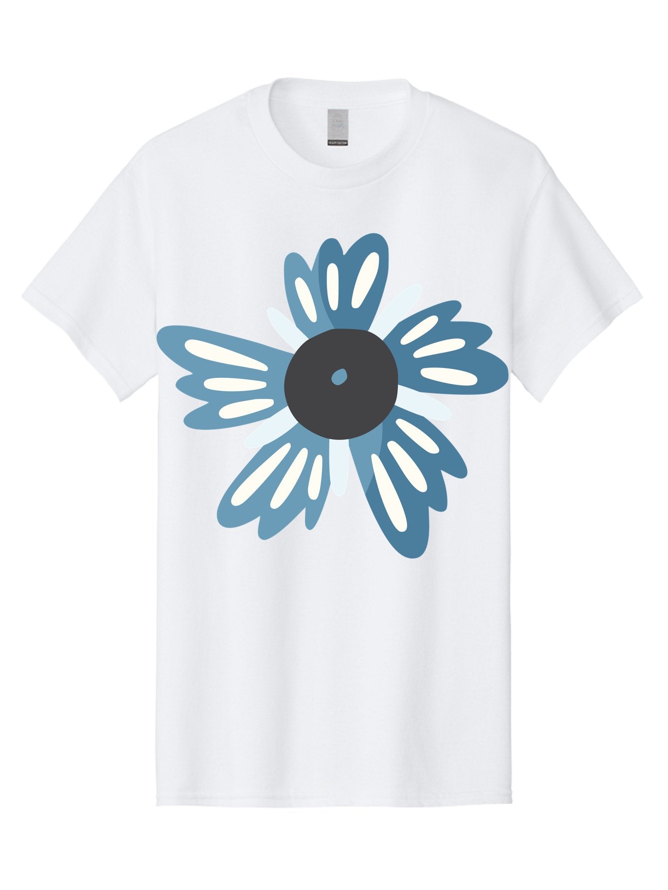 Blue-Flower Men'S Graphic Tee, 100% Cotton, Comfortable Casual Summer Wear, Machine Washable, Vinyl Record, Flower Graphic, Blue And White Petals, Black Center, Modern Art, Digital Illustration, Abstract Design, Creative Graphic Aad676 12