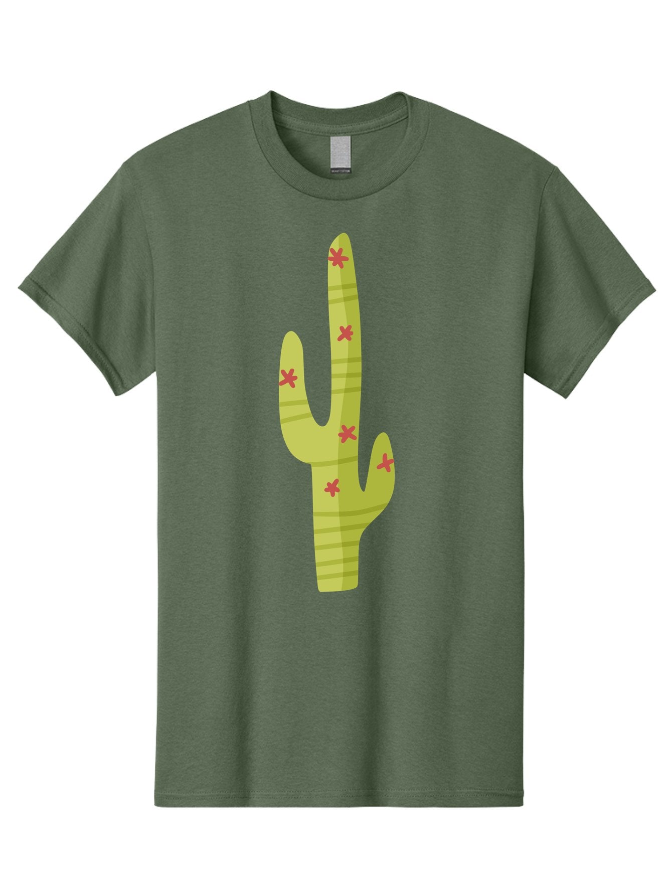 Cactus-1 Men'S Graphic Tee, 100% Cotton, Comfortable Casual Summer Wear, Machine Washable, Cartoon Cactus, Desert Flora, Prickly Plant, Red Flowers, Green Cactus, Southwestern Icon, Graphic Design Element, Simple Illustration, Stylized Cactus Aad677 5