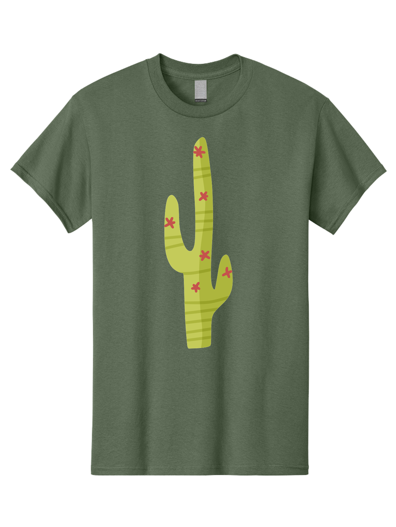 Cactus-1 Men'S Graphic Tee, 100% Cotton, Comfortable Casual Summer Wear, Machine Washable, Cartoon Cactus, Desert Flora, Prickly Plant, Red Flowers, Green Cactus, Southwestern Icon, Graphic Design Element, Simple Illustration, Stylized Cactus Aad677 15
