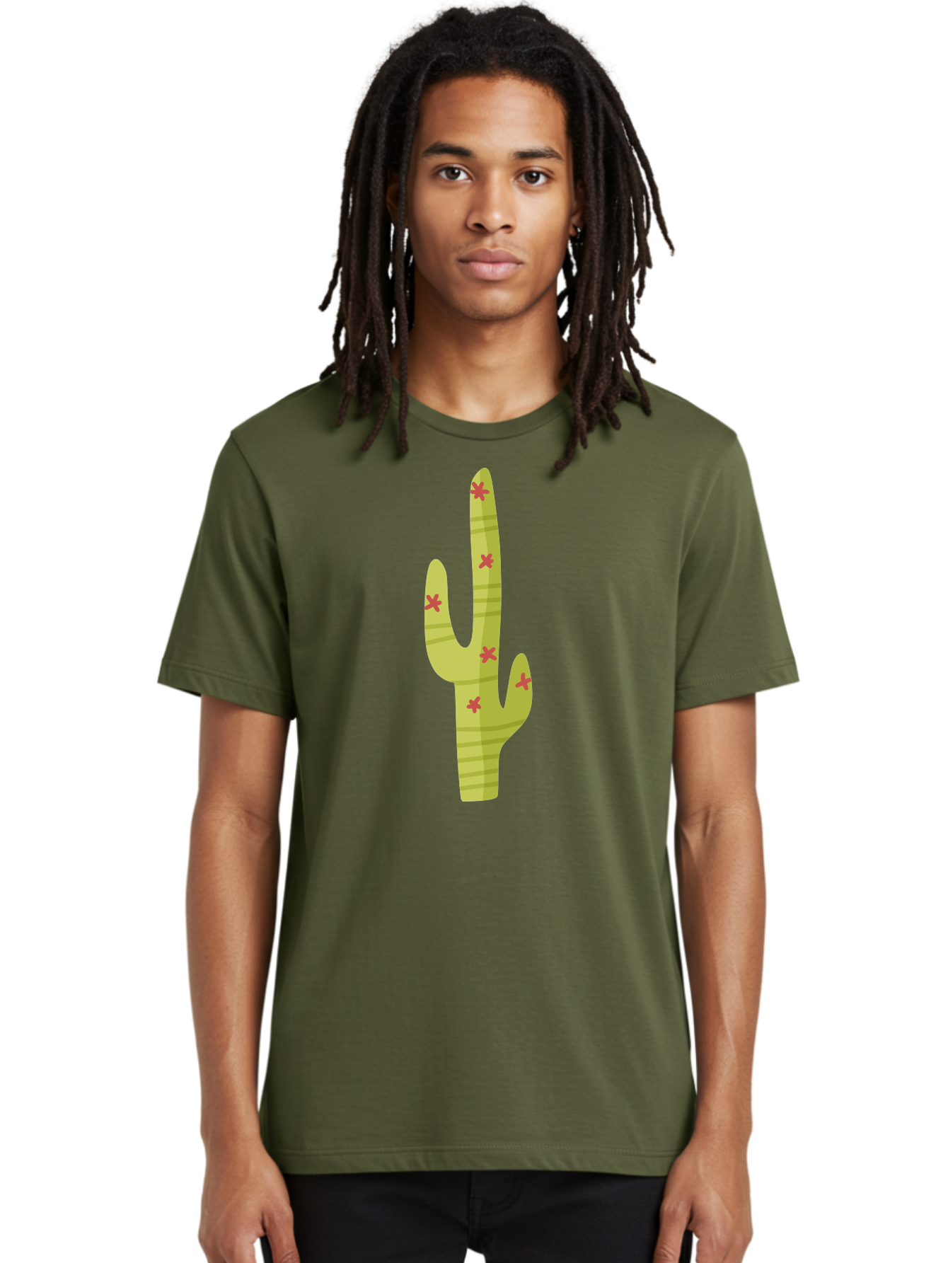 Cactus-1 Men'S Graphic Tee, 100% Cotton, Comfortable Casual Summer Wear, Machine Washable, Cartoon Cactus, Desert Flora, Prickly Plant, Red Flowers, Green Cactus, Southwestern Icon, Graphic Design Element, Simple Illustration, Stylized Cactus Aad677 16
