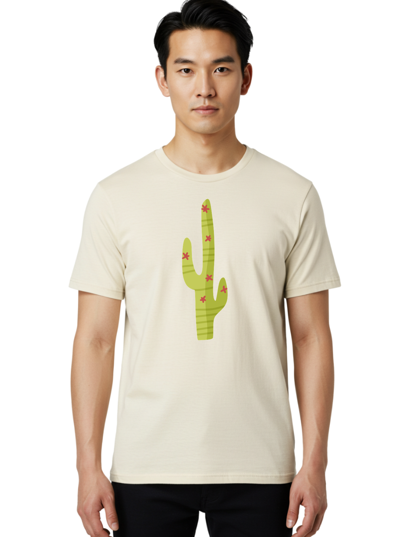 Cactus-1 Men'S Graphic Tee, 100% Cotton, Comfortable Casual Summer Wear, Machine Washable, Cartoon Cactus, Desert Flora, Prickly Plant, Red Flowers, Green Cactus, Southwestern Icon, Graphic Design Element, Simple Illustration, Stylized Cactus Aad677 12