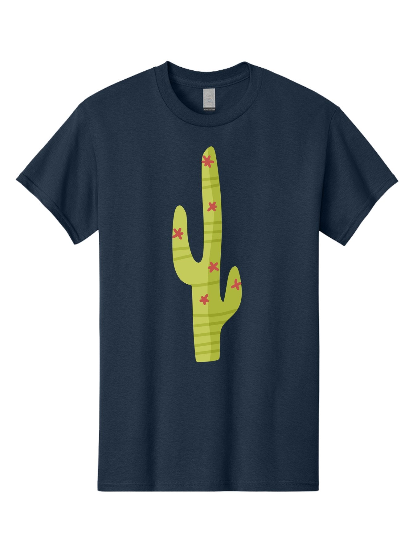 Cactus-1 Men'S Graphic Tee, 100% Cotton, Comfortable Casual Summer Wear, Machine Washable, Cartoon Cactus, Desert Flora, Prickly Plant, Red Flowers, Green Cactus, Southwestern Icon, Graphic Design Element, Simple Illustration, Stylized Cactus Aad677