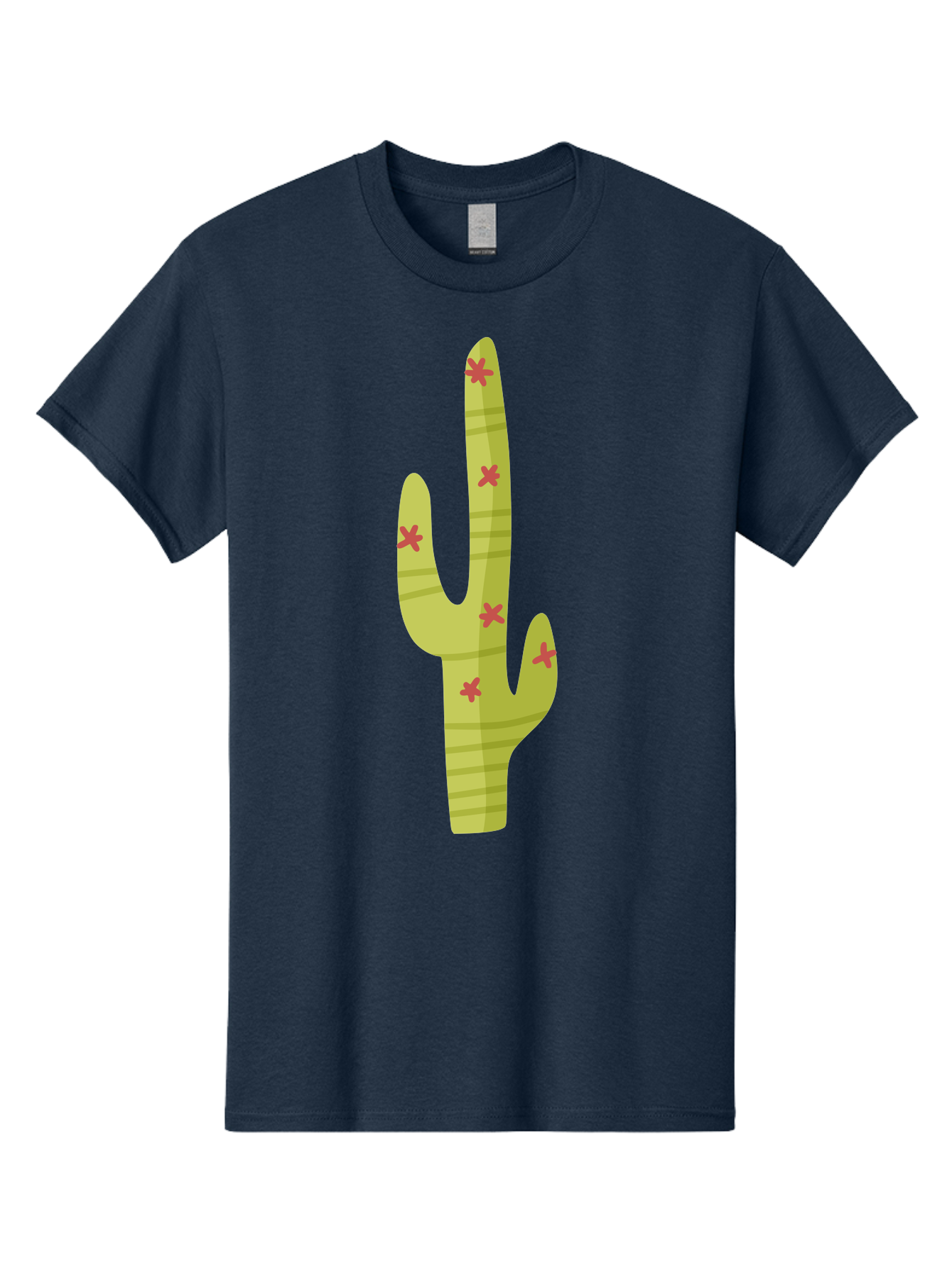Cactus-1 Men'S Graphic Tee, 100% Cotton, Comfortable Casual Summer Wear, Machine Washable, Cartoon Cactus, Desert Flora, Prickly Plant, Red Flowers, Green Cactus, Southwestern Icon, Graphic Design Element, Simple Illustration, Stylized Cactus Aad677 21