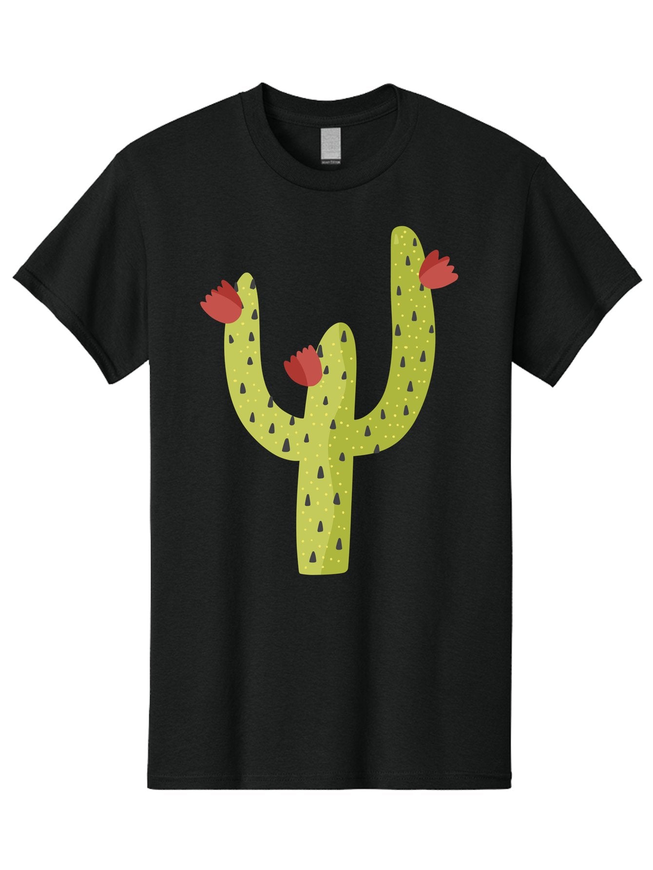 Cactus-With-Red-Flowers Men'S Graphic Tee, 100% Cotton, Comfortable Casual Summer Wear, Machine Washable, Cartoon Cactus, Cactus With Flowers, Desert Plant, Red Flowers, Green Cactus, Illustration Art, Simple Design, Stylized Cactus Aad678 7