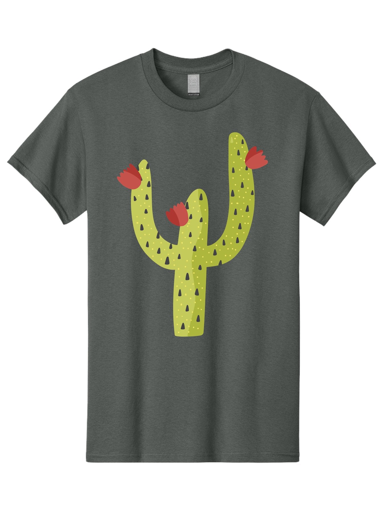 Cactus-With-Red-Flowers Men'S Graphic Tee, 100% Cotton, Comfortable Casual Summer Wear, Machine Washable, Cartoon Cactus, Cactus With Flowers, Desert Plant, Red Flowers, Green Cactus, Illustration Art, Simple Design, Stylized Cactus Aad678 8