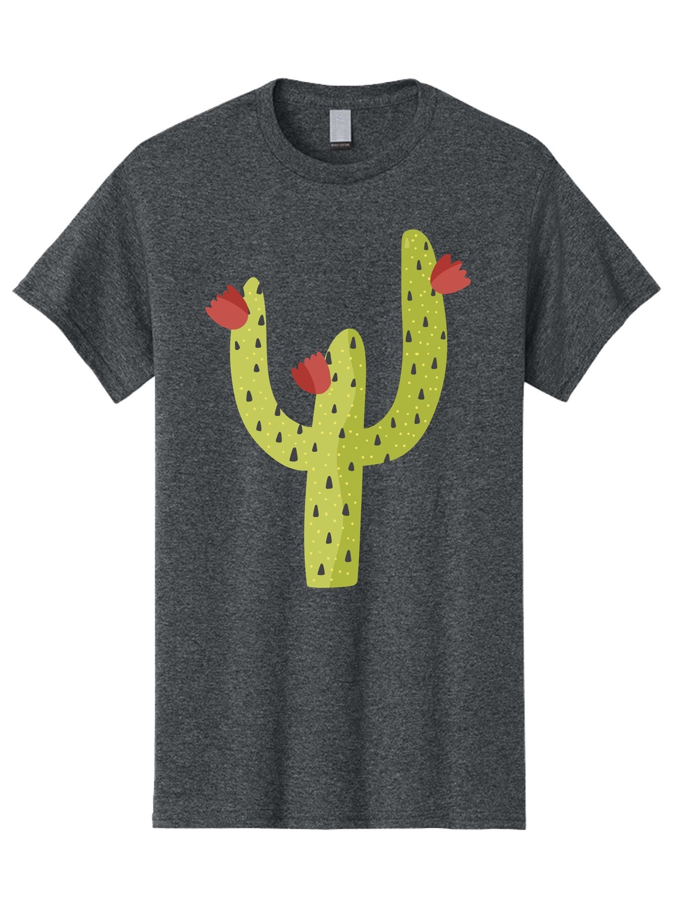 Cactus-With-Red-Flowers Men'S Graphic Tee, 100% Cotton, Comfortable Casual Summer Wear, Machine Washable, Cartoon Cactus, Cactus With Flowers, Desert Plant, Red Flowers, Green Cactus, Illustration Art, Simple Design, Stylized Cactus Aad678 15