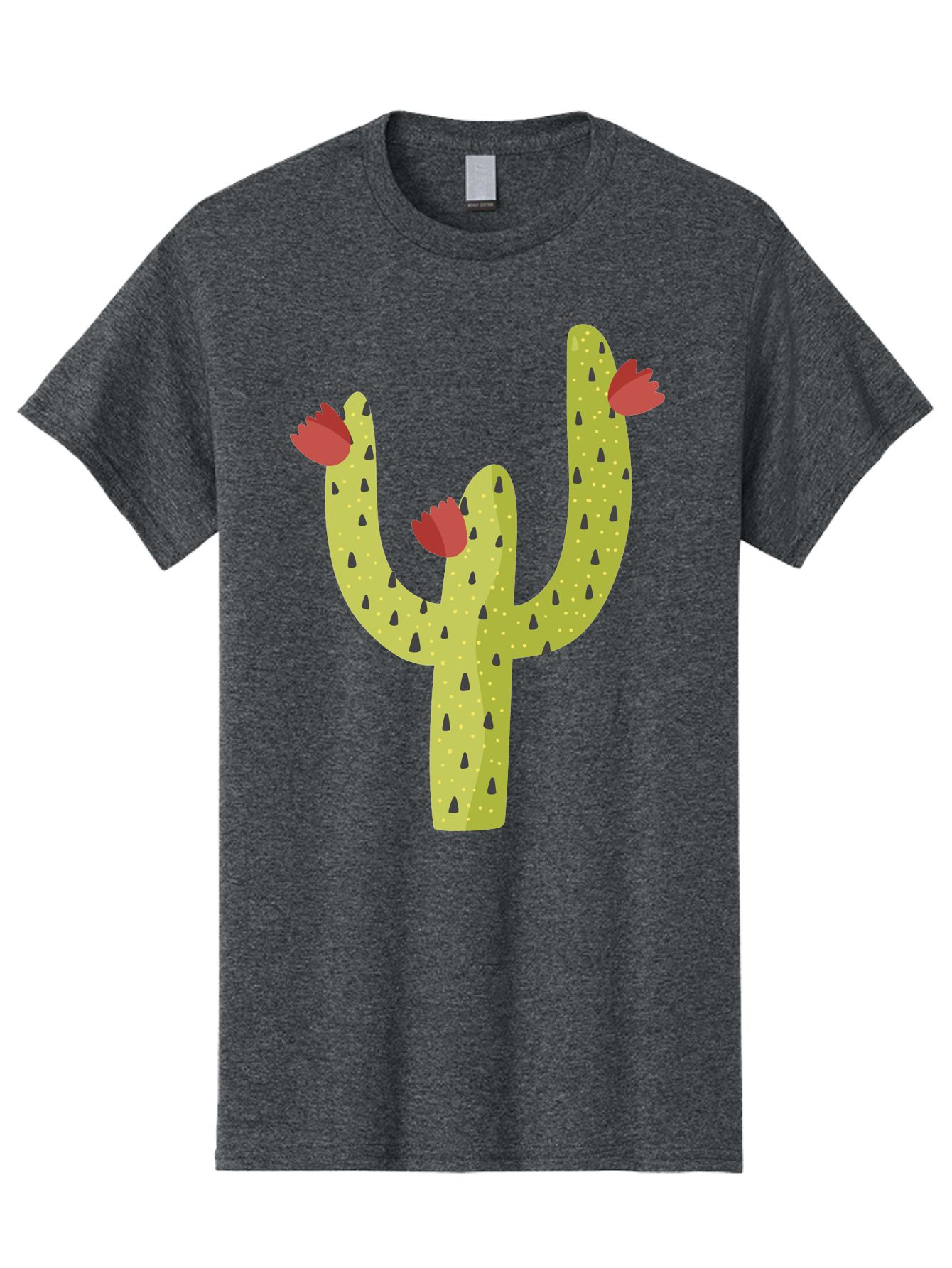 Cactus-With-Red-Flowers Men'S Graphic Tee, 100% Cotton, Comfortable Casual Summer Wear, Machine Washable, Cartoon Cactus, Cactus With Flowers, Desert Plant, Red Flowers, Green Cactus, Illustration Art, Simple Design, Stylized Cactus Aad678
