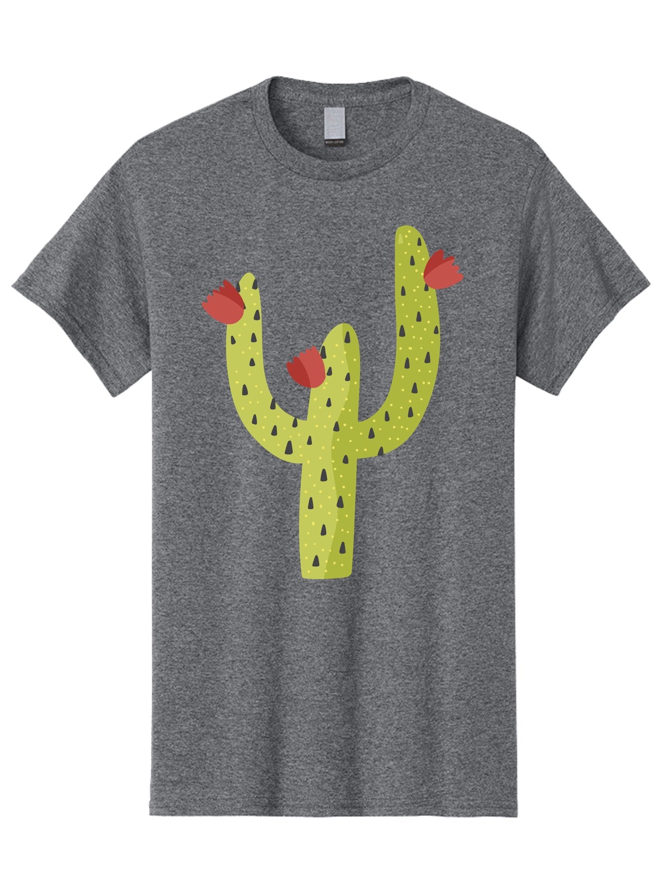 Cactus-With-Red-Flowers Men'S Graphic Tee, 100% Cotton, Comfortable Casual Summer Wear, Machine Washable, Cartoon Cactus, Cactus With Flowers, Desert Plant, Red Flowers, Green Cactus, Illustration Art, Simple Design, Stylized Cactus Aad678 13