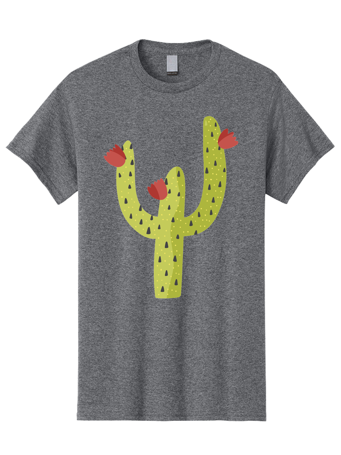 Cactus-With-Red-Flowers Men'S Graphic Tee, 100% Cotton, Comfortable Casual Summer Wear, Machine Washable, Cartoon Cactus, Cactus With Flowers, Desert Plant, Red Flowers, Green Cactus, Illustration Art, Simple Design, Stylized Cactus Aad678 29
