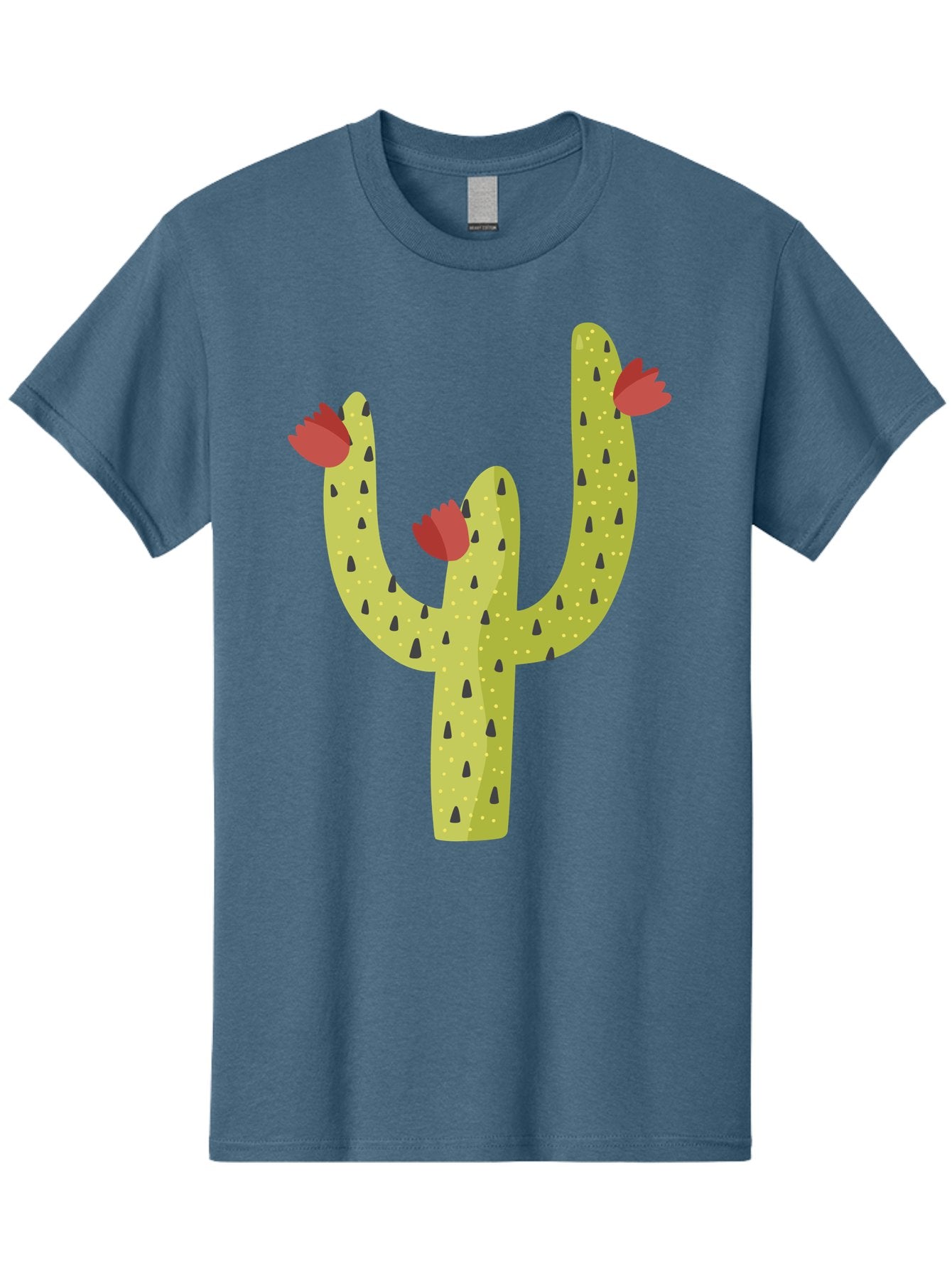 Cactus-With-Red-Flowers Men'S Graphic Tee, 100% Cotton, Comfortable Casual Summer Wear, Machine Washable, Cartoon Cactus, Cactus With Flowers, Desert Plant, Red Flowers, Green Cactus, Illustration Art, Simple Design, Stylized Cactus Aad678 12