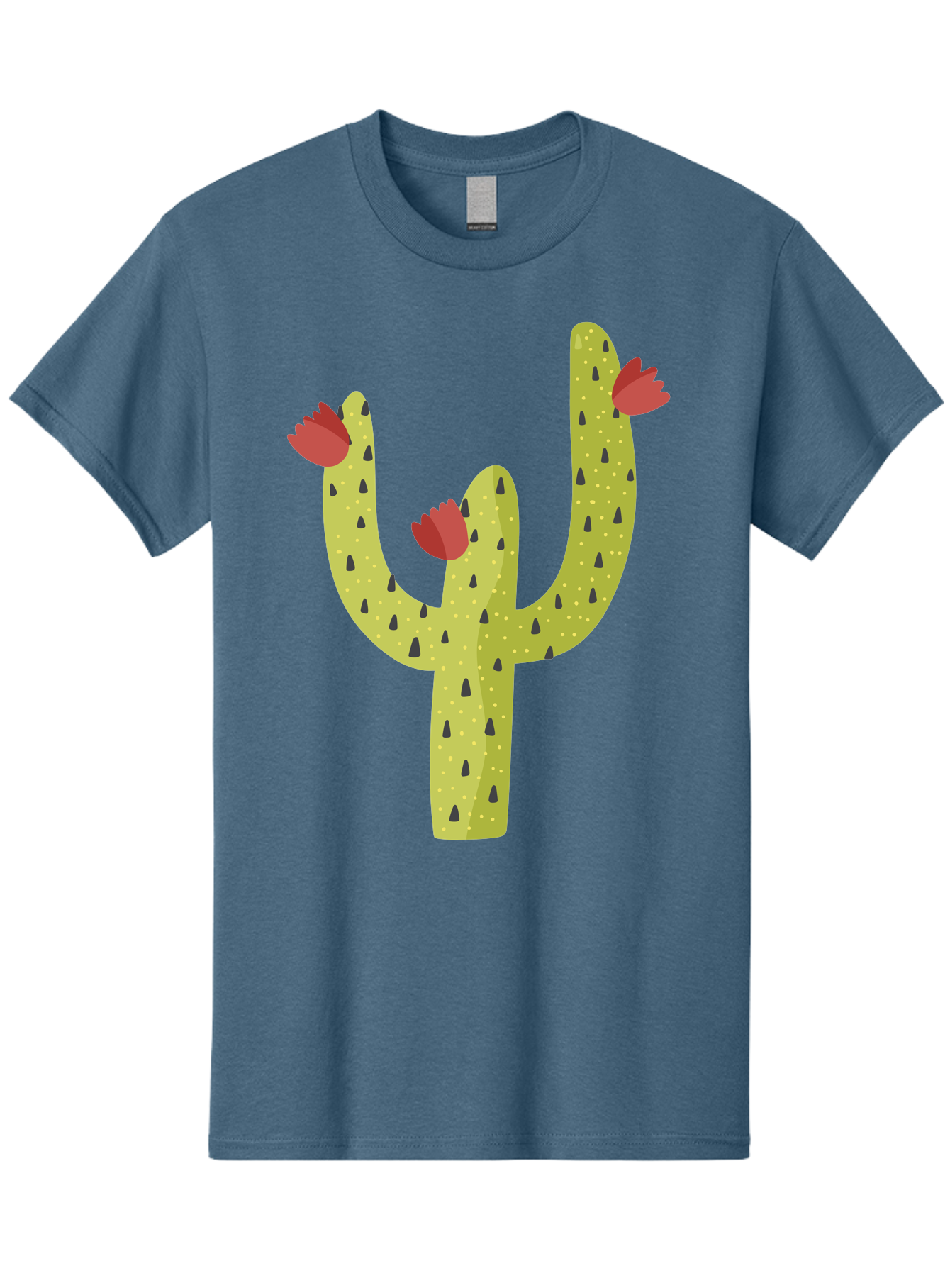 Cactus-With-Red-Flowers Men'S Graphic Tee, 100% Cotton, Comfortable Casual Summer Wear, Machine Washable, Cartoon Cactus, Cactus With Flowers, Desert Plant, Red Flowers, Green Cactus, Illustration Art, Simple Design, Stylized Cactus Aad678 5