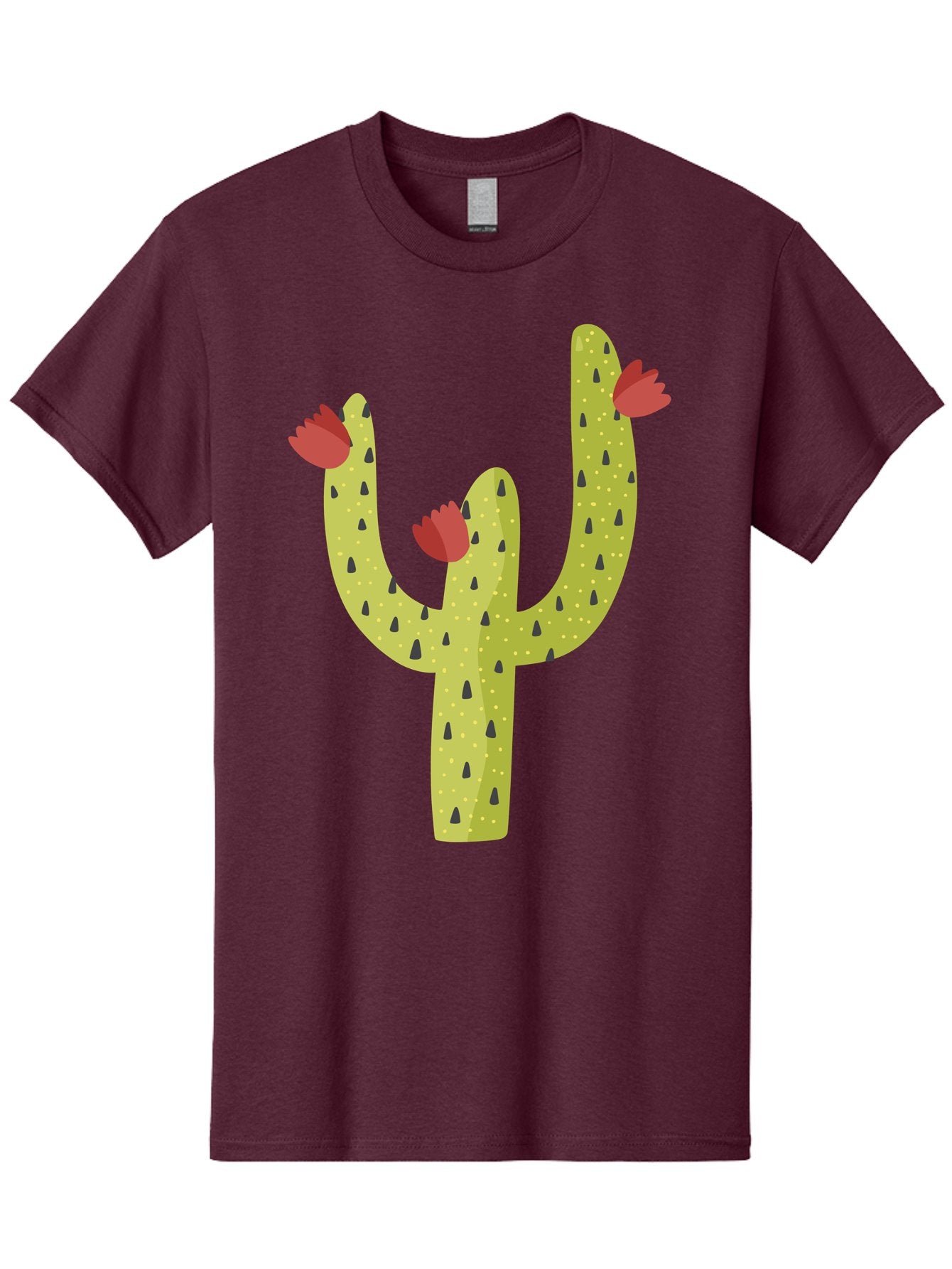 Cactus-With-Red-Flowers Men'S Graphic Tee, 100% Cotton, Comfortable Casual Summer Wear, Machine Washable, Cartoon Cactus, Cactus With Flowers, Desert Plant, Red Flowers, Green Cactus, Illustration Art, Simple Design, Stylized Cactus Aad678 6