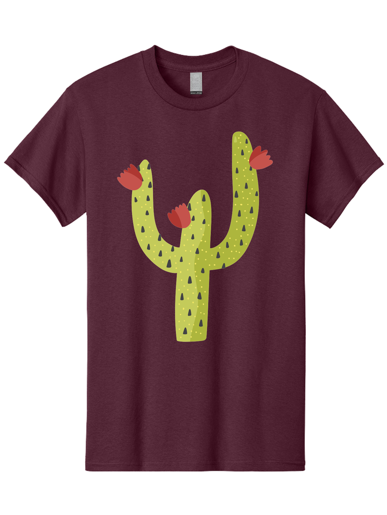 Cactus-With-Red-Flowers Men'S Graphic Tee, 100% Cotton, Comfortable Casual Summer Wear, Machine Washable, Cartoon Cactus, Cactus With Flowers, Desert Plant, Red Flowers, Green Cactus, Illustration Art, Simple Design, Stylized Cactus Aad678 13