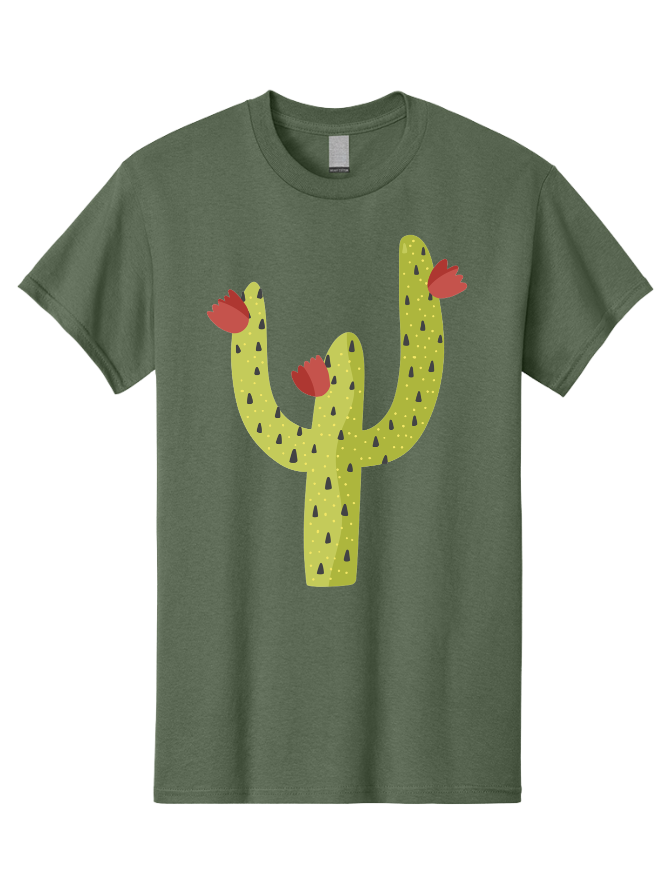 Cactus-With-Red-Flowers Men'S Graphic Tee, 100% Cotton, Comfortable Casual Summer Wear, Machine Washable, Cartoon Cactus, Cactus With Flowers, Desert Plant, Red Flowers, Green Cactus, Illustration Art, Simple Design, Stylized Cactus Aad678 27