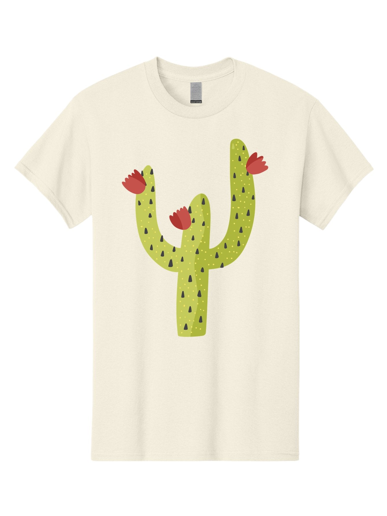 Cactus-With-Red-Flowers Men'S Graphic Tee, 100% Cotton, Comfortable Casual Summer Wear, Machine Washable, Cartoon Cactus, Cactus With Flowers, Desert Plant, Red Flowers, Green Cactus, Illustration Art, Simple Design, Stylized Cactus Aad678 4