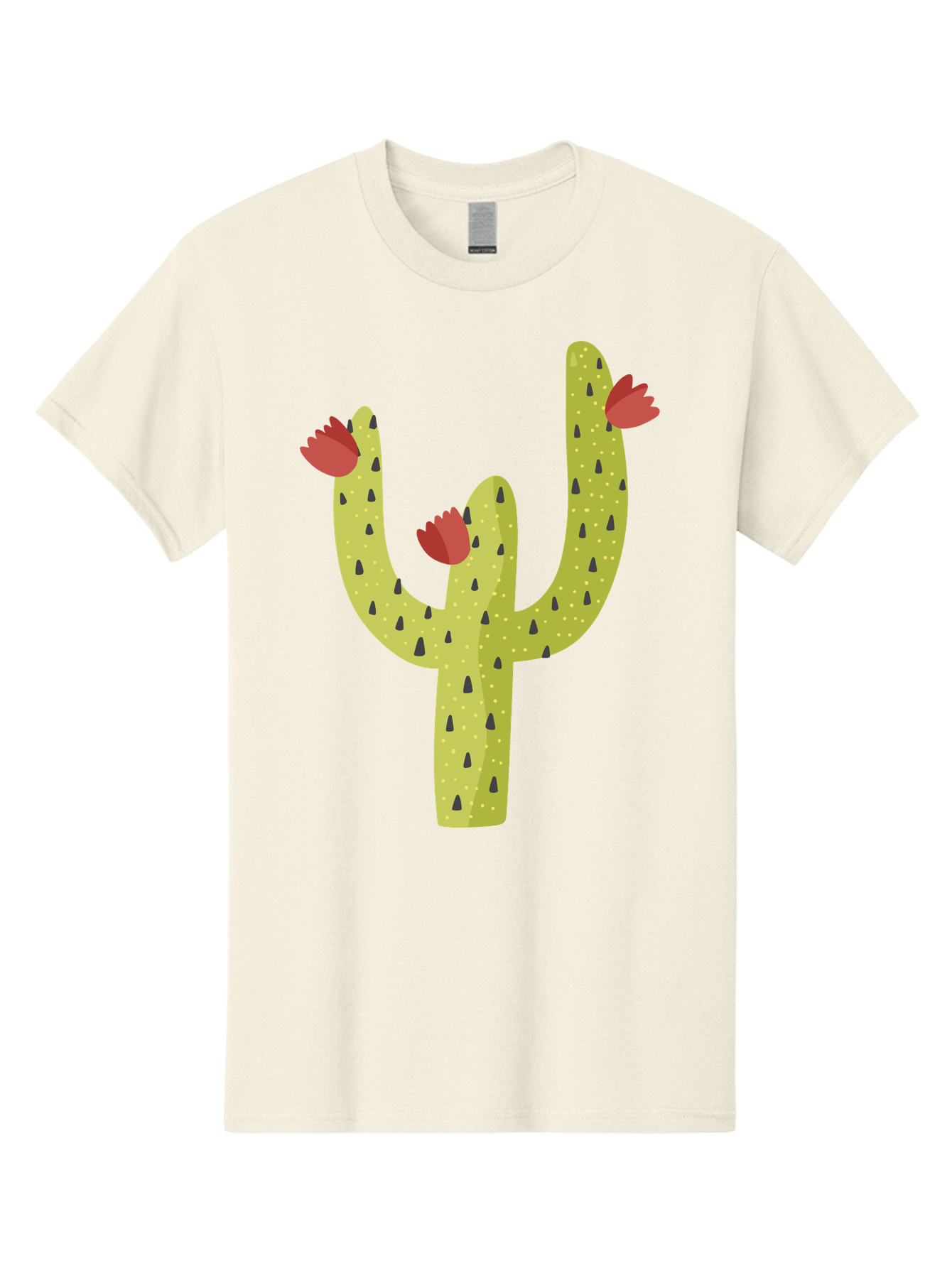Cactus-With-Red-Flowers Men'S Graphic Tee, 100% Cotton, Comfortable Casual Summer Wear, Machine Washable, Cartoon Cactus, Cactus With Flowers, Desert Plant, Red Flowers, Green Cactus, Illustration Art, Simple Design, Stylized Cactus Aad678 23