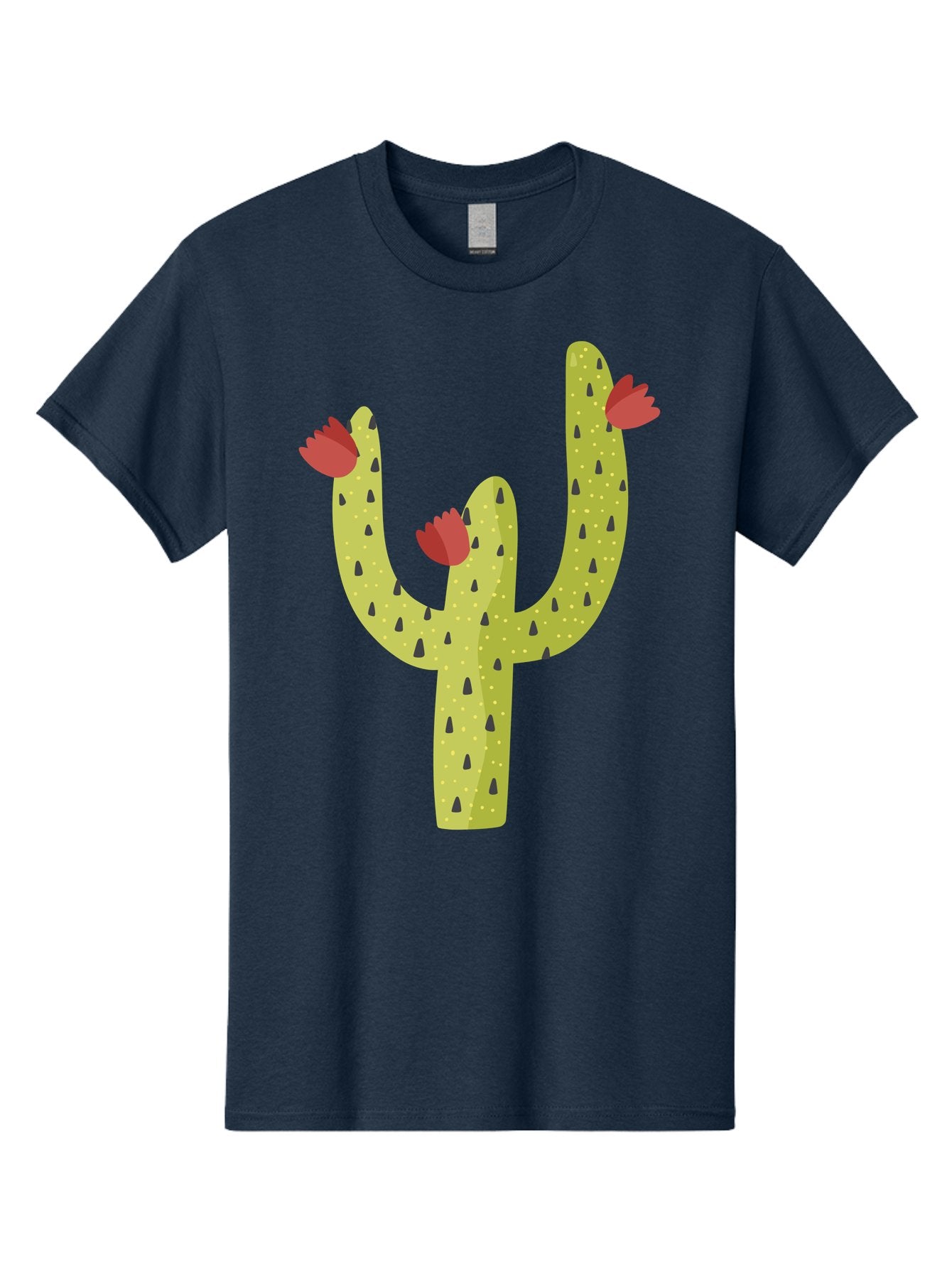 Cactus-With-Red-Flowers Men'S Graphic Tee, 100% Cotton, Comfortable Casual Summer Wear, Machine Washable, Cartoon Cactus, Cactus With Flowers, Desert Plant, Red Flowers, Green Cactus, Illustration Art, Simple Design, Stylized Cactus Aad678 14