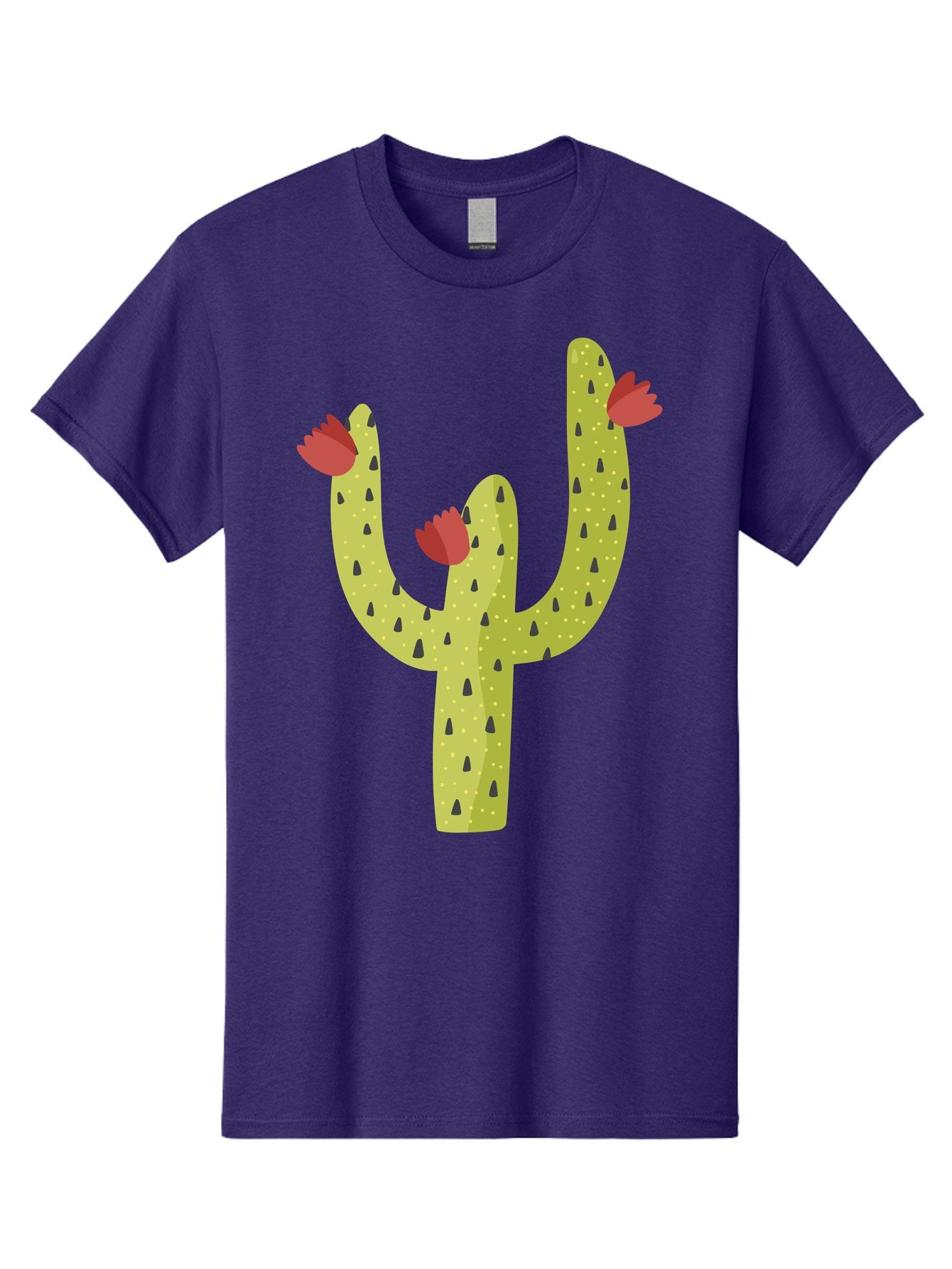Cactus-With-Red-Flowers Men'S Graphic Tee, 100% Cotton, Comfortable Casual Summer Wear, Machine Washable, Cartoon Cactus, Cactus With Flowers, Desert Plant, Red Flowers, Green Cactus, Illustration Art, Simple Design, Stylized Cactus Aad678 3