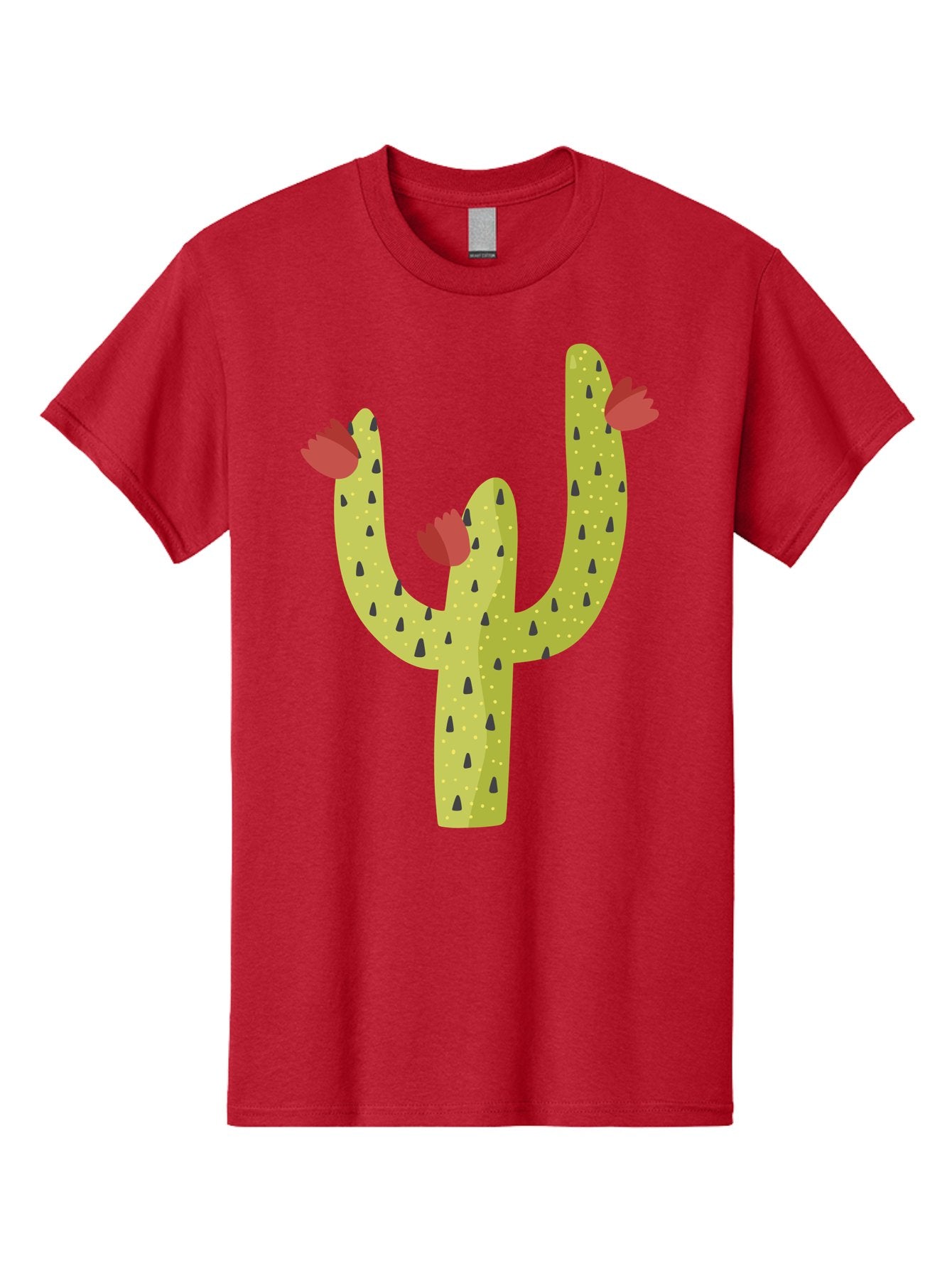 Cactus-With-Red-Flowers Men'S Graphic Tee, 100% Cotton, Comfortable Casual Summer Wear, Machine Washable, Cartoon Cactus, Cactus With Flowers, Desert Plant, Red Flowers, Green Cactus, Illustration Art, Simple Design, Stylized Cactus Aad678 5