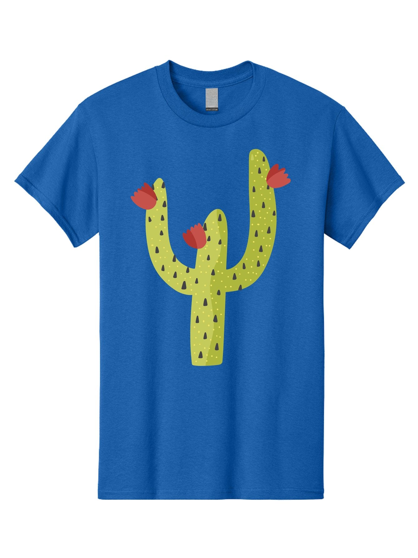 Cactus-With-Red-Flowers Men'S Graphic Tee, 100% Cotton, Comfortable Casual Summer Wear, Machine Washable, Cartoon Cactus, Cactus With Flowers, Desert Plant, Red Flowers, Green Cactus, Illustration Art, Simple Design, Stylized Cactus Aad678 9