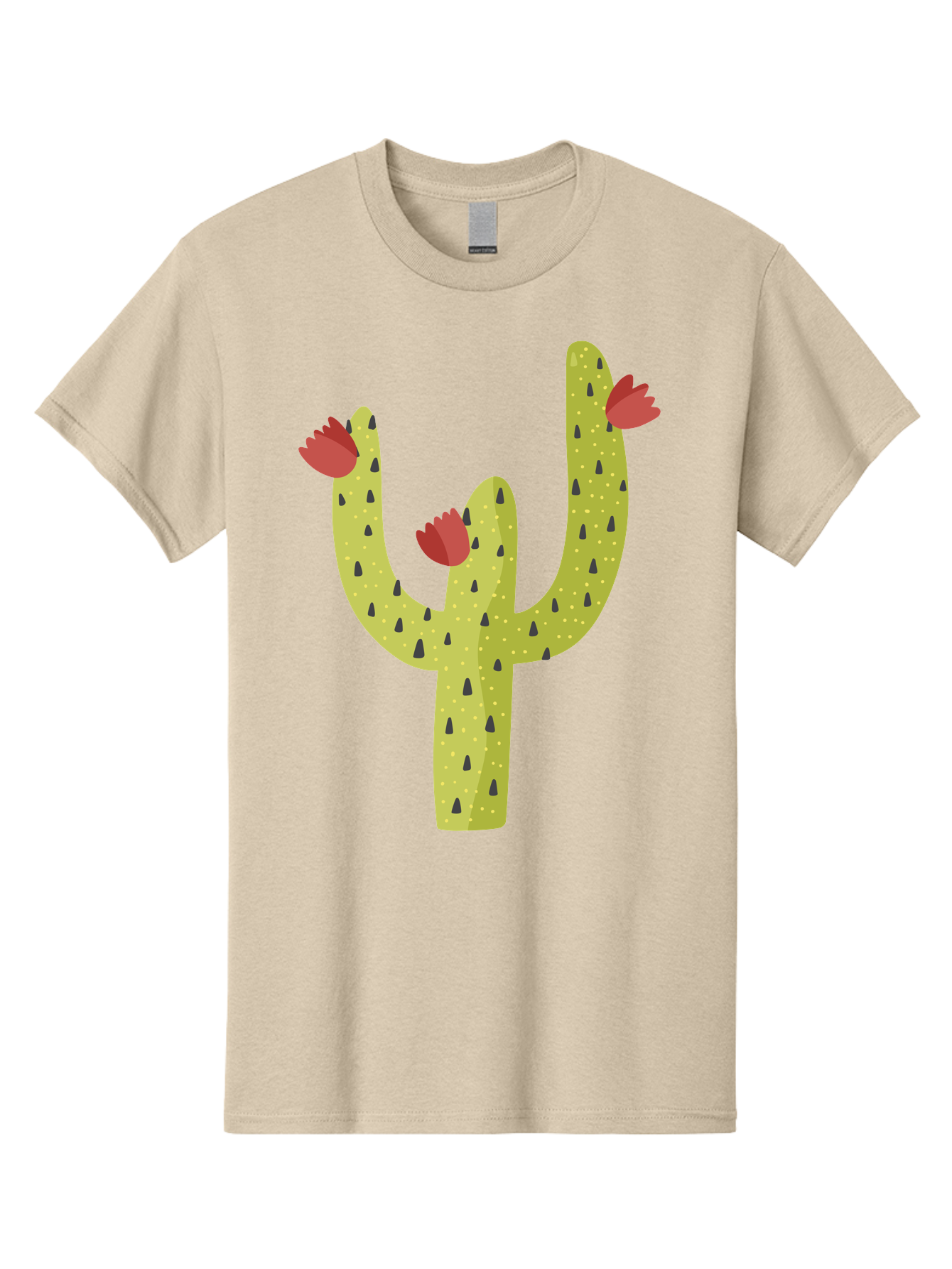 Cactus-With-Red-Flowers Men'S Graphic Tee, 100% Cotton, Comfortable Casual Summer Wear, Machine Washable, Cartoon Cactus, Cactus With Flowers, Desert Plant, Red Flowers, Green Cactus, Illustration Art, Simple Design, Stylized Cactus Aad678 19