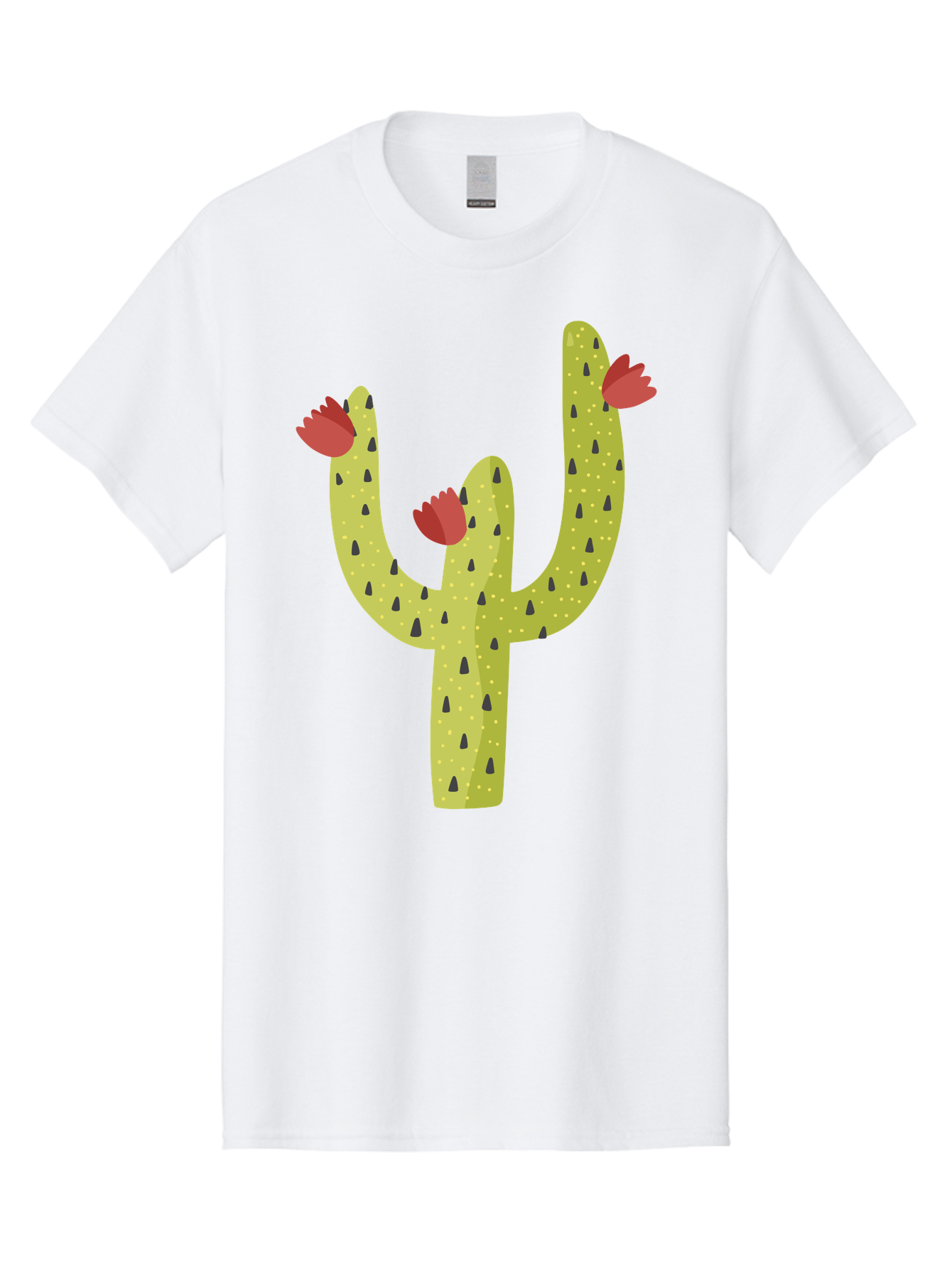 Cactus-With-Red-Flowers Men'S Graphic Tee, 100% Cotton, Comfortable Casual Summer Wear, Machine Washable, Cartoon Cactus, Cactus With Flowers, Desert Plant, Red Flowers, Green Cactus, Illustration Art, Simple Design, Stylized Cactus Aad678 7
