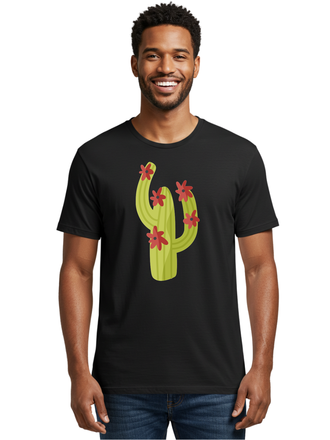 Cactus Men'S Graphic Tee, 100% Cotton, Comfortable Casual Summer Wear, Machine Washable, Cartoon Cactus, Red Flowers, Desert Plants, Succulent Plants, Flowering Cacti, Vibrant Cactus, Garden Graphics, Digital Illustration, Cactus Art Aad679 30