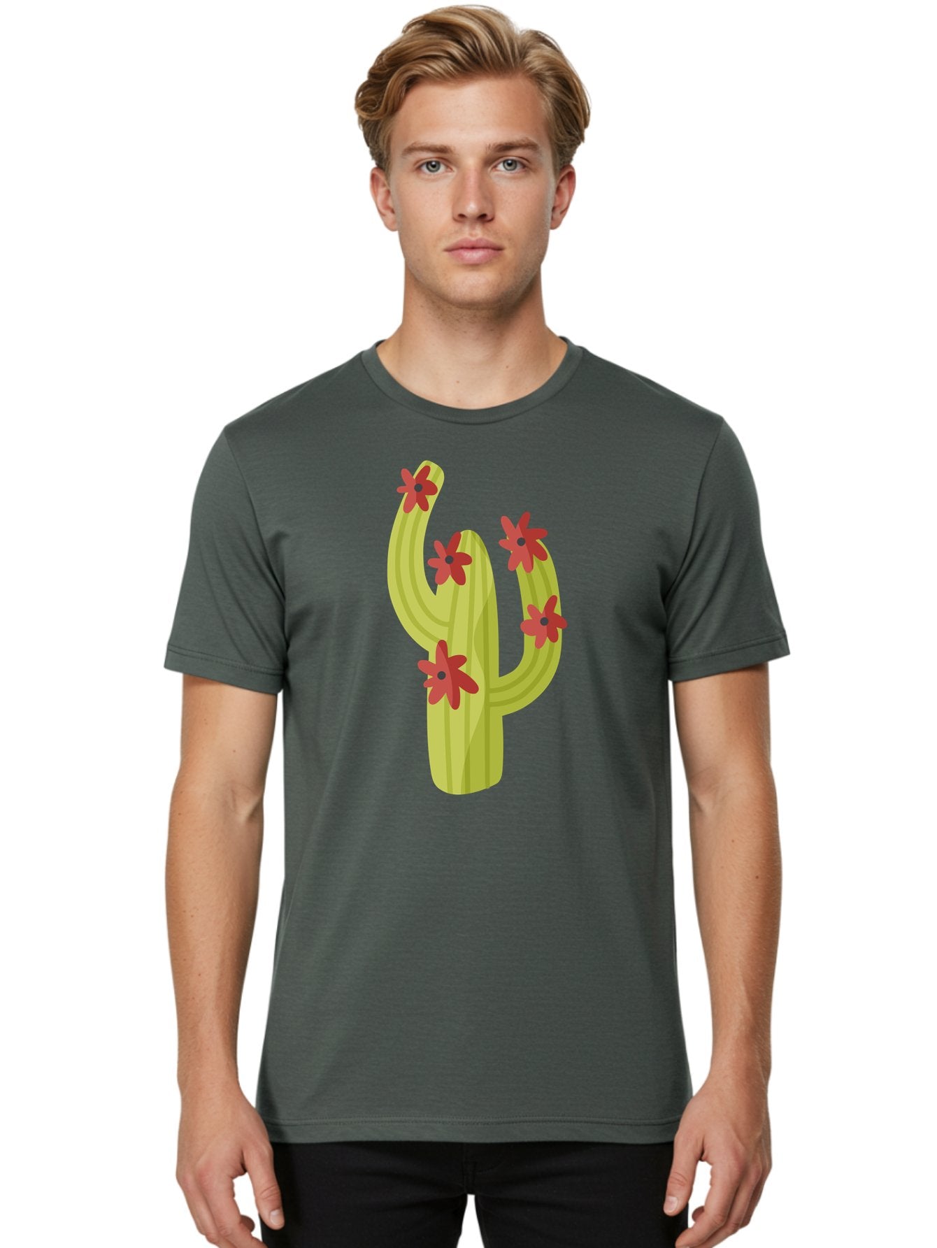 Cactus Men'S Graphic Tee, 100% Cotton, Comfortable Casual Summer Wear, Machine Washable, Cartoon Cactus, Red Flowers, Desert Plants, Succulent Plants, Flowering Cacti, Vibrant Cactus, Garden Graphics, Digital Illustration, Cactus Art Aad679 27