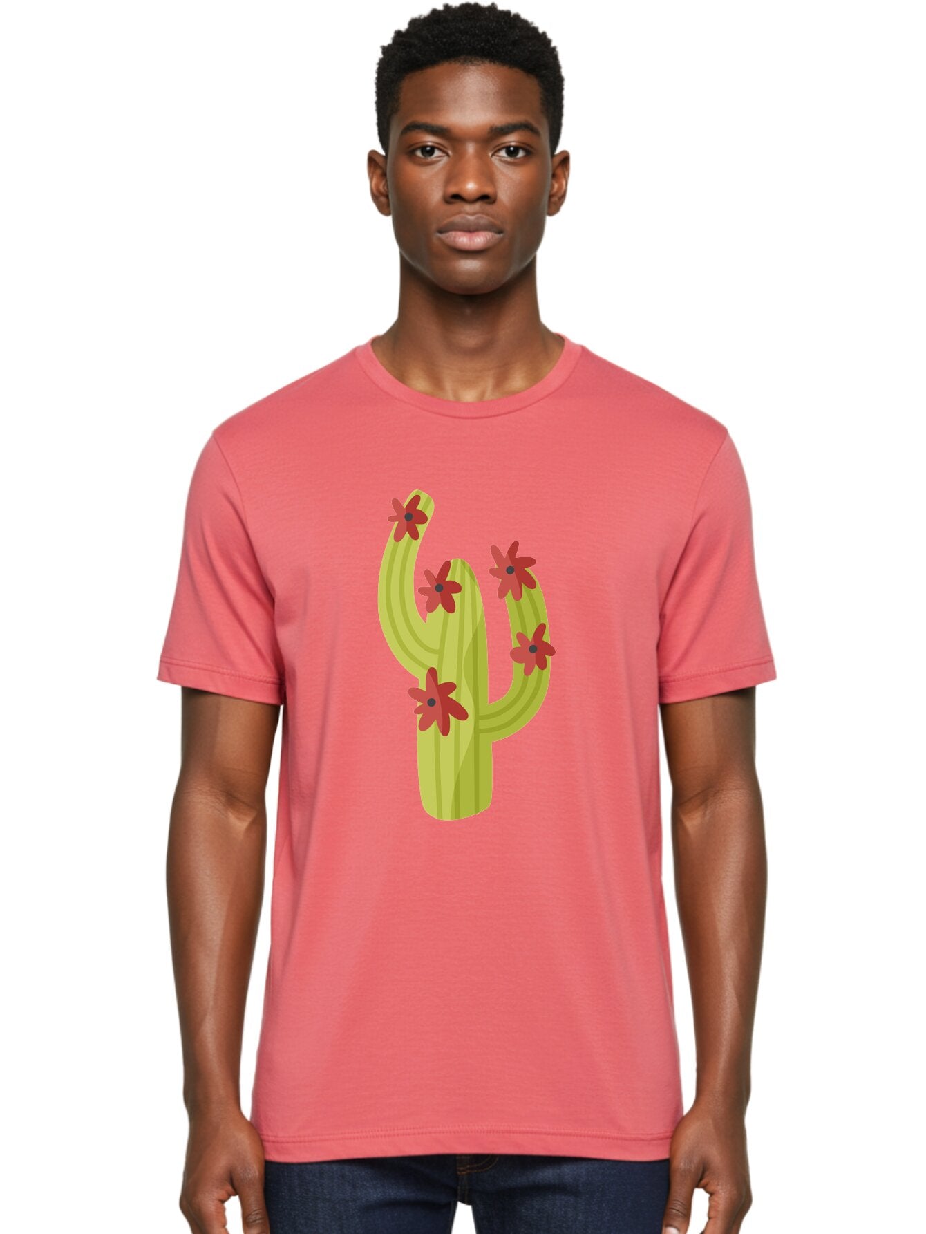 Cactus Men'S Graphic Tee, 100% Cotton, Comfortable Casual Summer Wear, Machine Washable, Cartoon Cactus, Red Flowers, Desert Plants, Succulent Plants, Flowering Cacti, Vibrant Cactus, Garden Graphics, Digital Illustration, Cactus Art Aad679 26