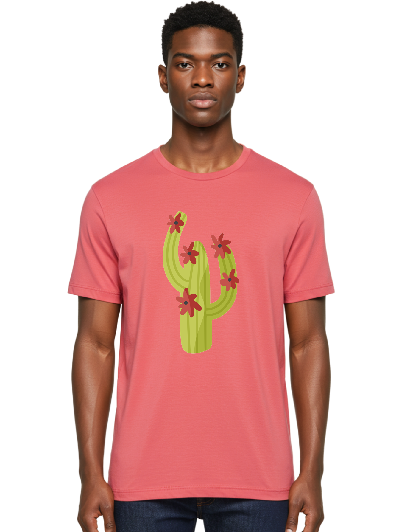 Cactus Men'S Graphic Tee, 100% Cotton, Comfortable Casual Summer Wear, Machine Washable, Cartoon Cactus, Red Flowers, Desert Plants, Succulent Plants, Flowering Cacti, Vibrant Cactus, Garden Graphics, Digital Illustration, Cactus Art Aad679 10