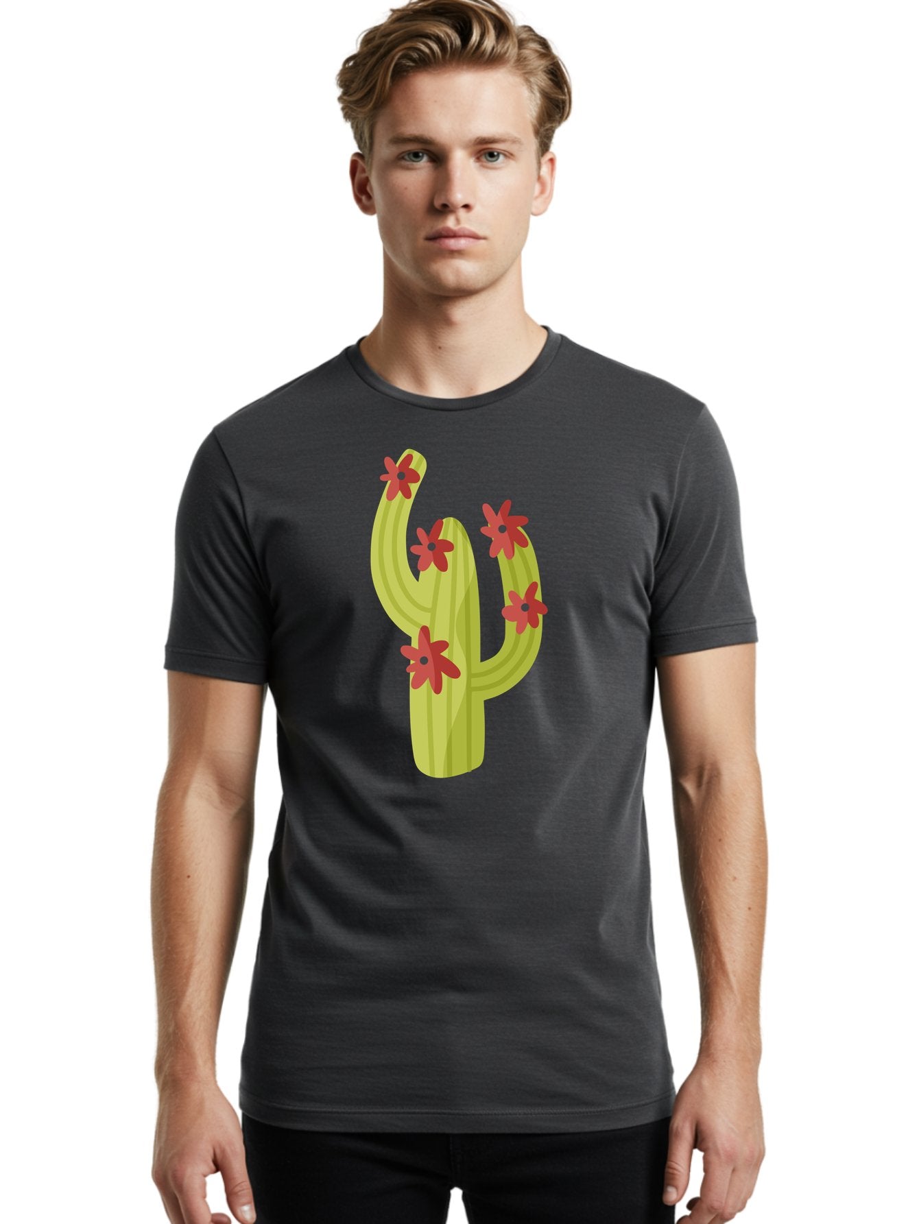 Cactus Men'S Graphic Tee, 100% Cotton, Comfortable Casual Summer Wear, Machine Washable, Cartoon Cactus, Red Flowers, Desert Plants, Succulent Plants, Flowering Cacti, Vibrant Cactus, Garden Graphics, Digital Illustration, Cactus Art Aad679 22