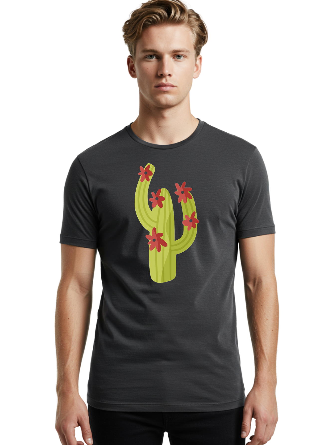 Cactus Men'S Graphic Tee, 100% Cotton, Comfortable Casual Summer Wear, Machine Washable, Cartoon Cactus, Red Flowers, Desert Plants, Succulent Plants, Flowering Cacti, Vibrant Cactus, Garden Graphics, Digital Illustration, Cactus Art Aad679 18
