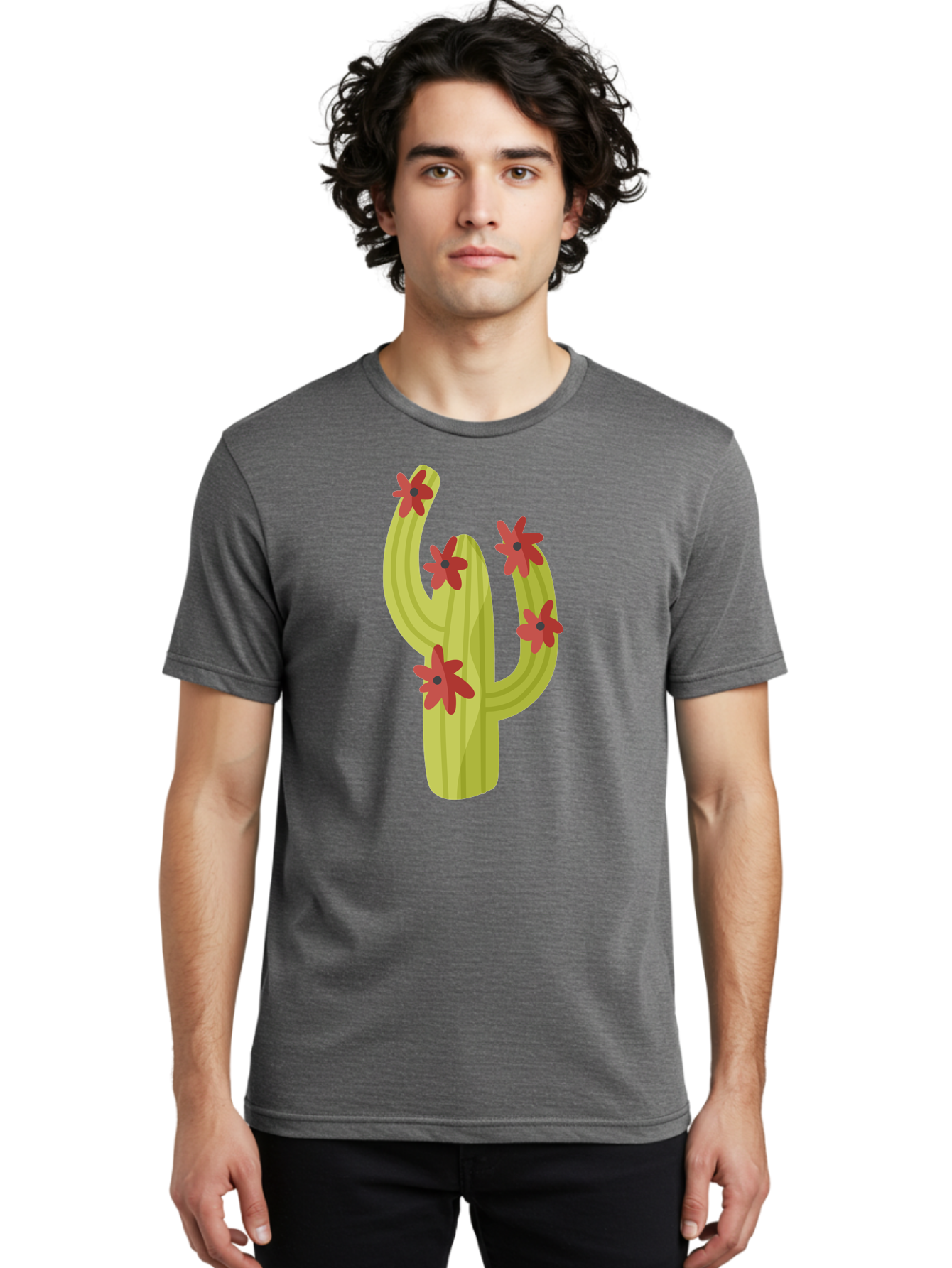 Cactus Men'S Graphic Tee, 100% Cotton, Comfortable Casual Summer Wear, Machine Washable, Cartoon Cactus, Red Flowers, Desert Plants, Succulent Plants, Flowering Cacti, Vibrant Cactus, Garden Graphics, Digital Illustration, Cactus Art Aad679 20