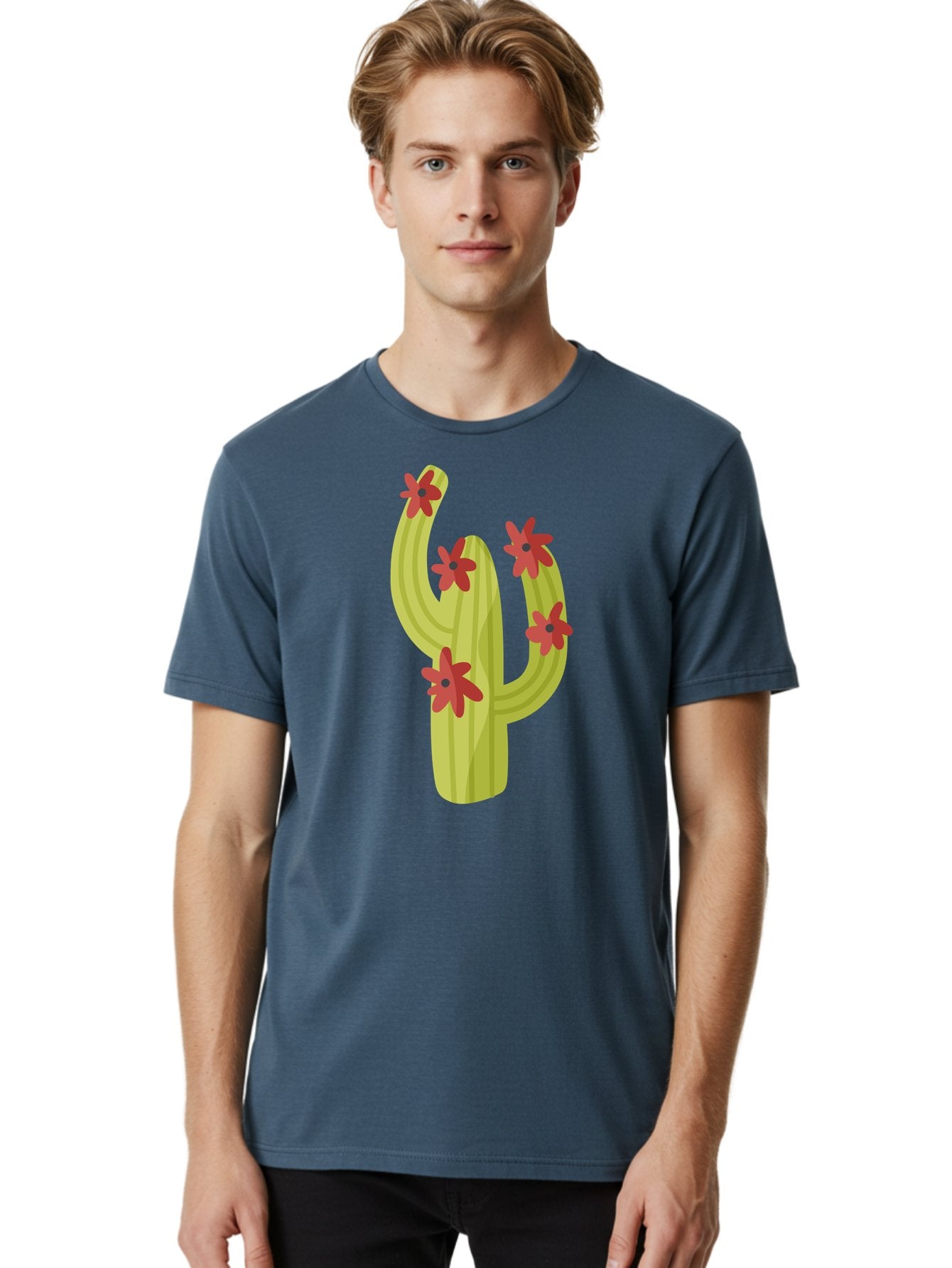 Cactus Men'S Graphic Tee, 100% Cotton, Comfortable Casual Summer Wear, Machine Washable, Cartoon Cactus, Red Flowers, Desert Plants, Succulent Plants, Flowering Cacti, Vibrant Cactus, Garden Graphics, Digital Illustration, Cactus Art Aad679 17