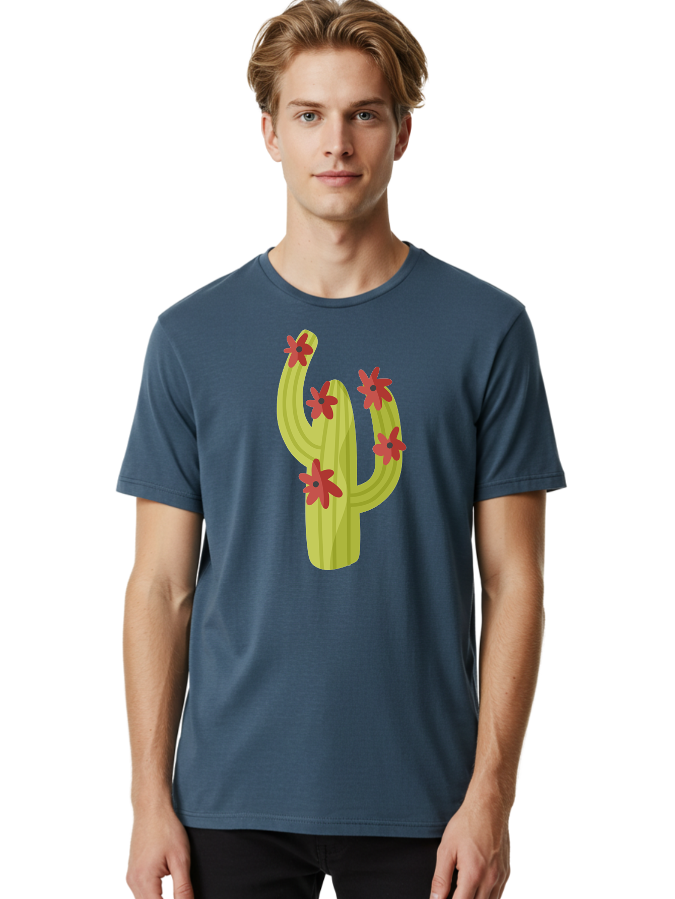Cactus Men'S Graphic Tee, 100% Cotton, Comfortable Casual Summer Wear, Machine Washable, Cartoon Cactus, Red Flowers, Desert Plants, Succulent Plants, Flowering Cacti, Vibrant Cactus, Garden Graphics, Digital Illustration, Cactus Art Aad679 28