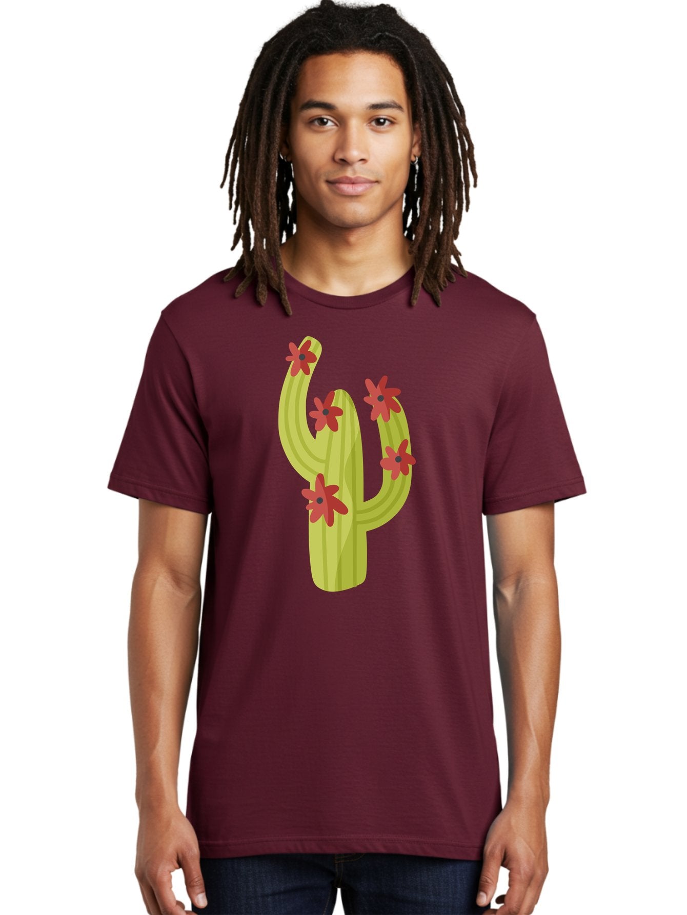Cactus Men'S Graphic Tee, 100% Cotton, Comfortable Casual Summer Wear, Machine Washable, Cartoon Cactus, Red Flowers, Desert Plants, Succulent Plants, Flowering Cacti, Vibrant Cactus, Garden Graphics, Digital Illustration, Cactus Art Aad679 23